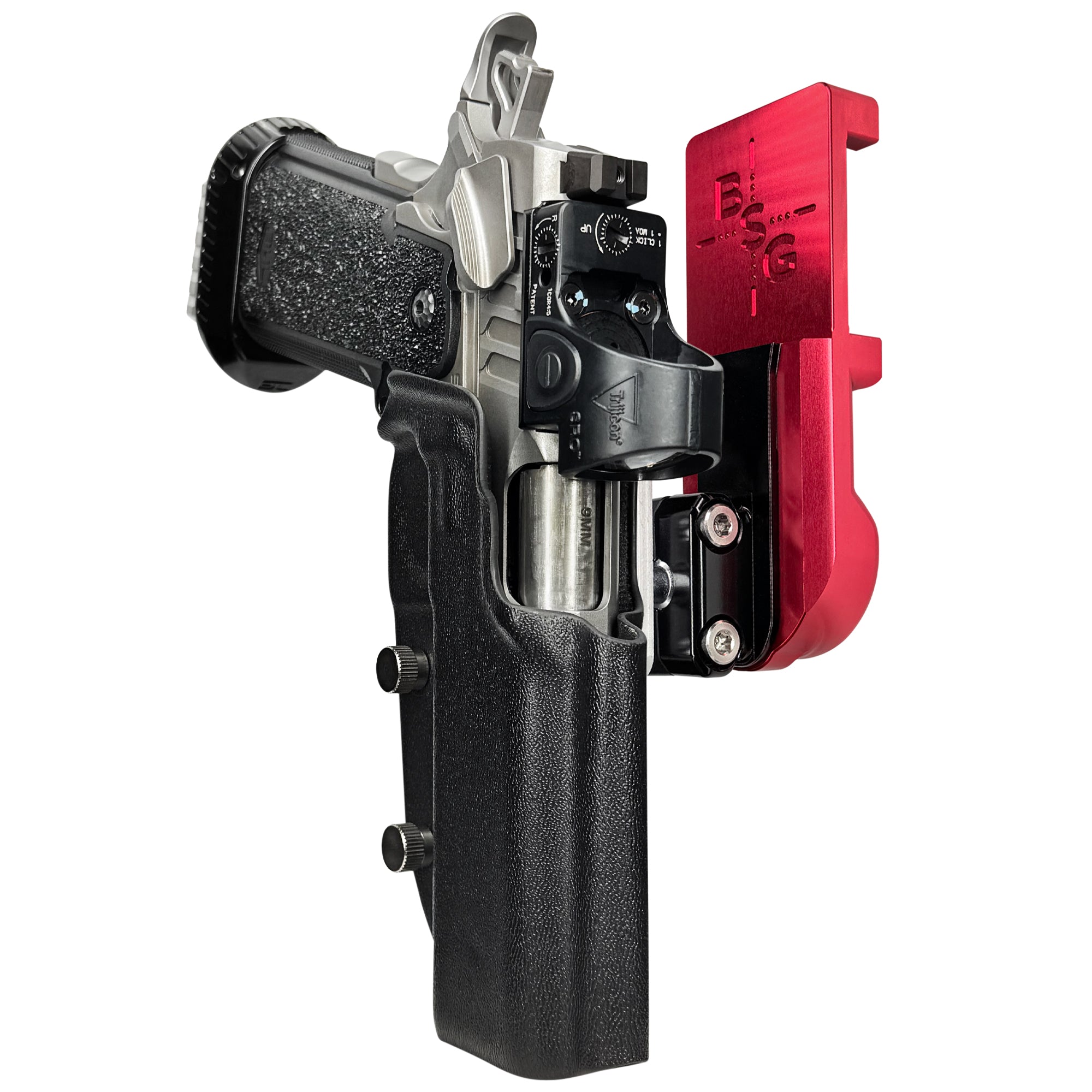 Bul Armory TAC PRO/COMP IPSC/USPA Quick Mount Ball Joint Holster with Red Belt Attachment, Black Holster Shell