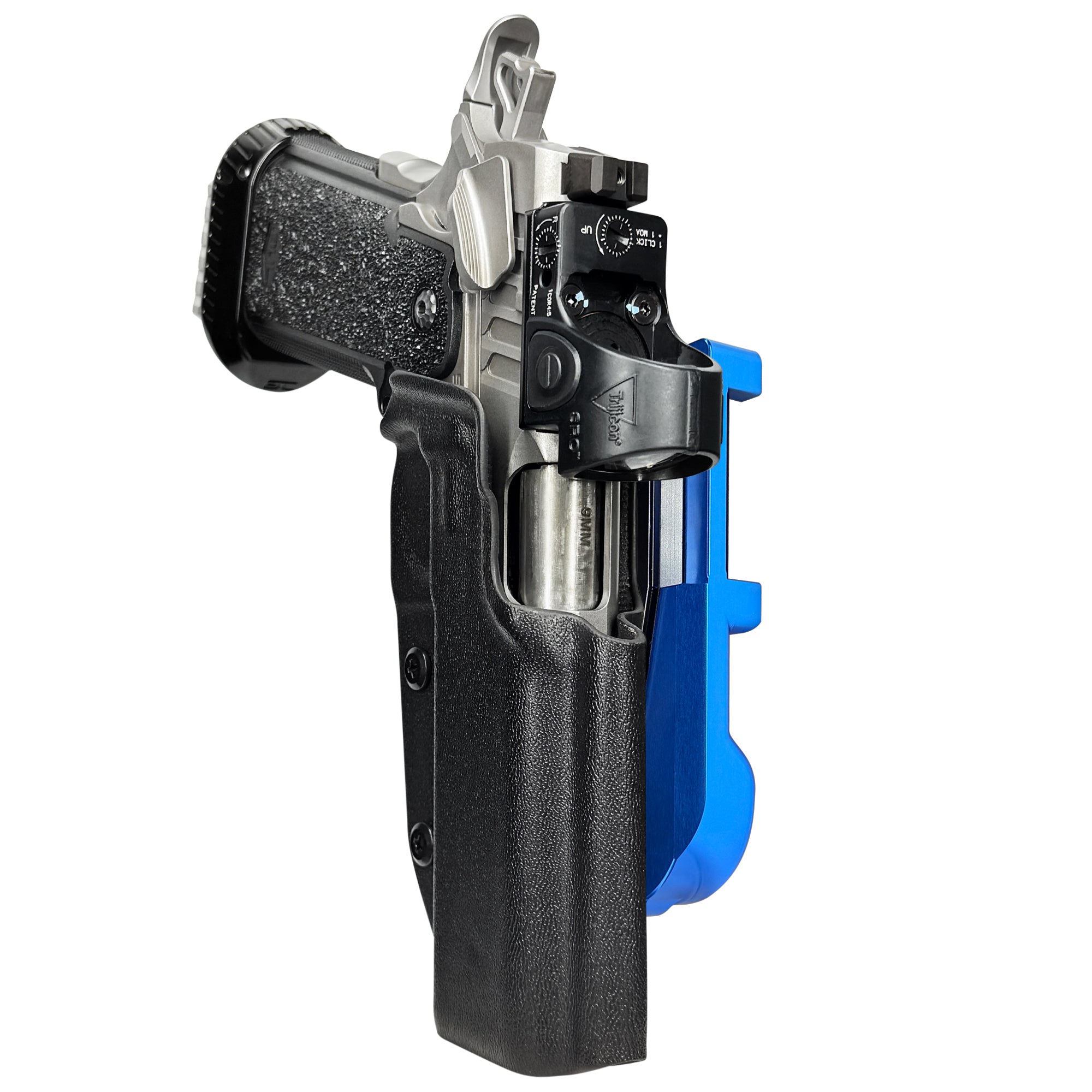Bul Armory TAC PRO/COMP IDPA Quick Mount Holster with Blue Belt Attachment, Black Holster Shell