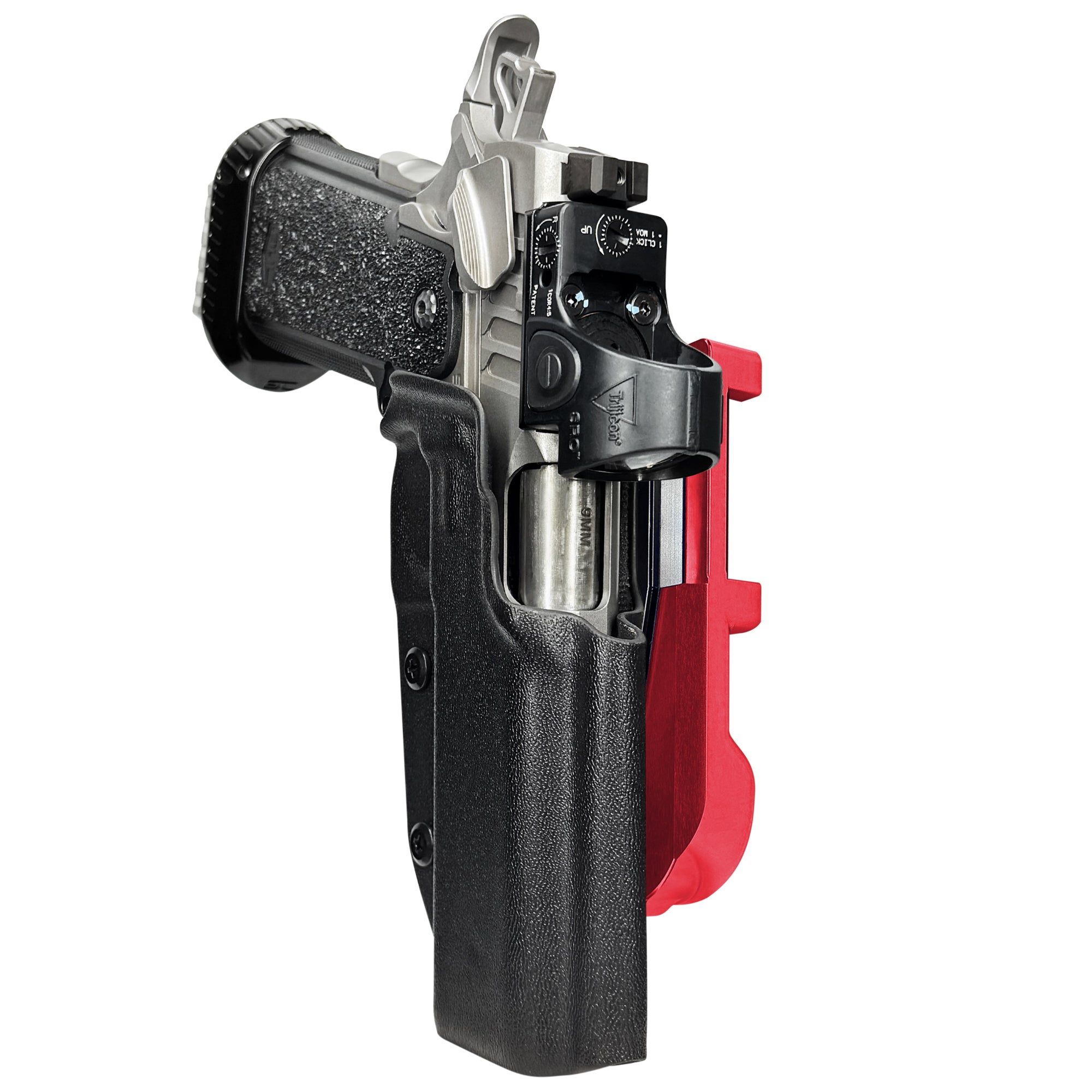 Bul Armory TAC PRO/COMP IDPA Quick Mount Holster with Red Belt Attachment, Black Holster Shell