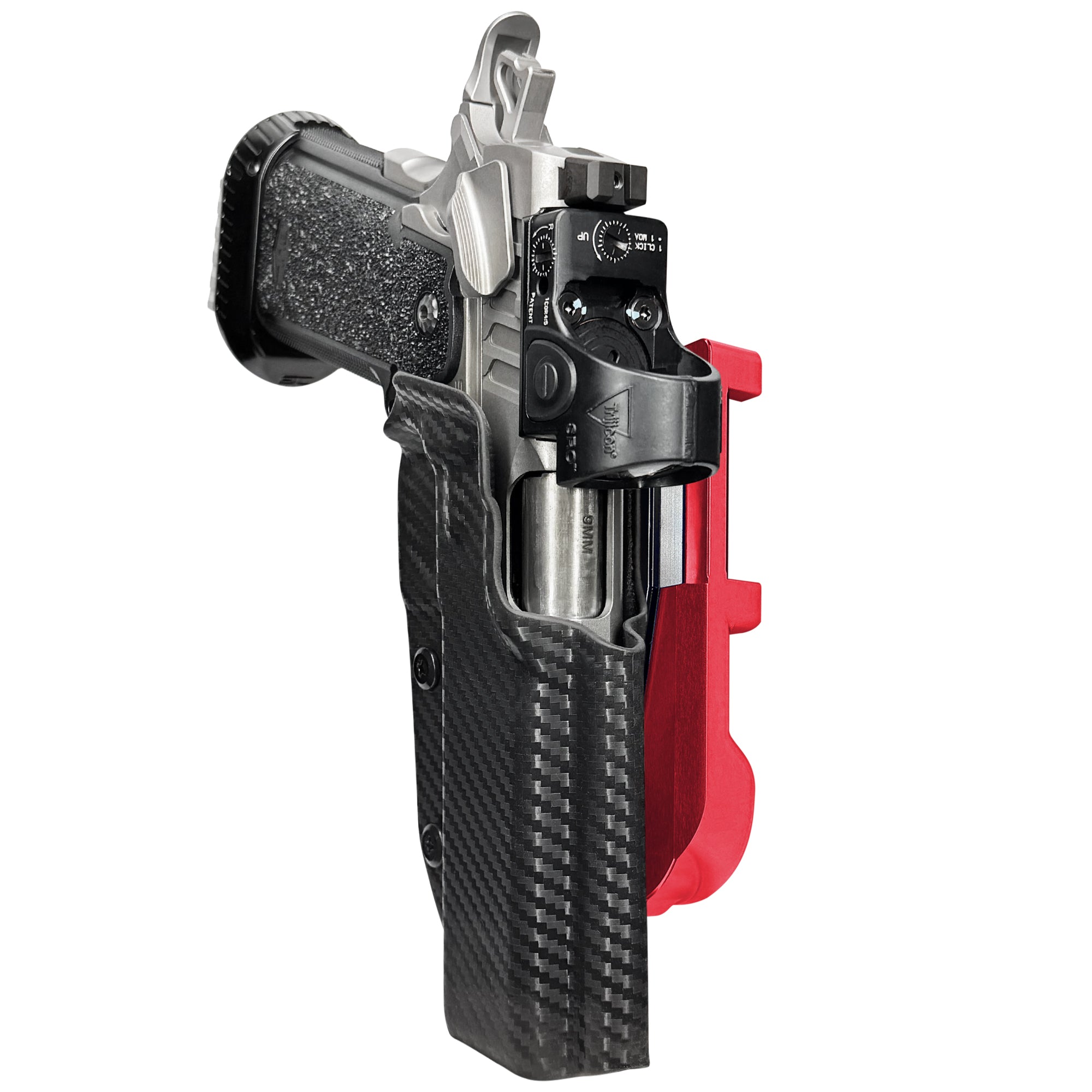 Bul Armory TAC PRO/COMP IDPA Quick Mount Holster with Red Belt Attachment, Carbon Fiber Holster Shell