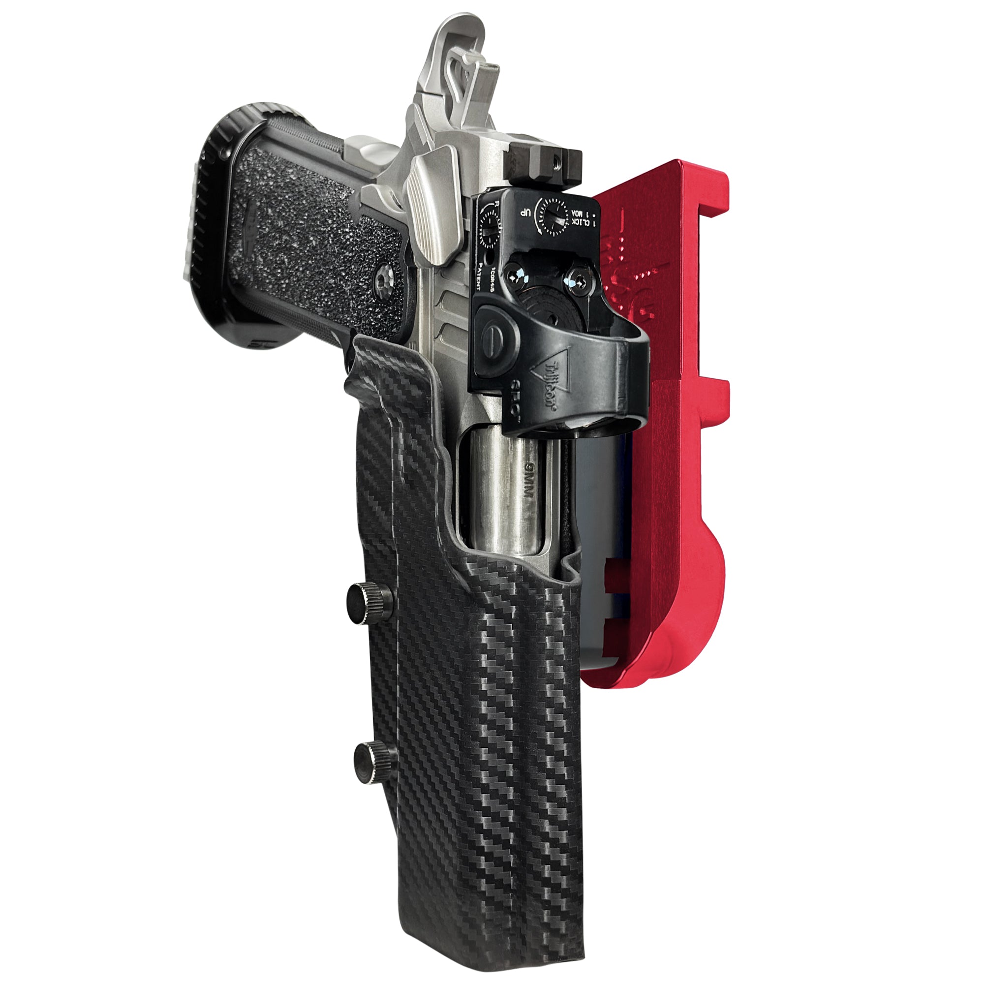 Bul Armory TAC PRO/COMP IPSC/USPA Quick Mount Holster with Red Belt Attachment, Carbon Fiber Holster Shell
