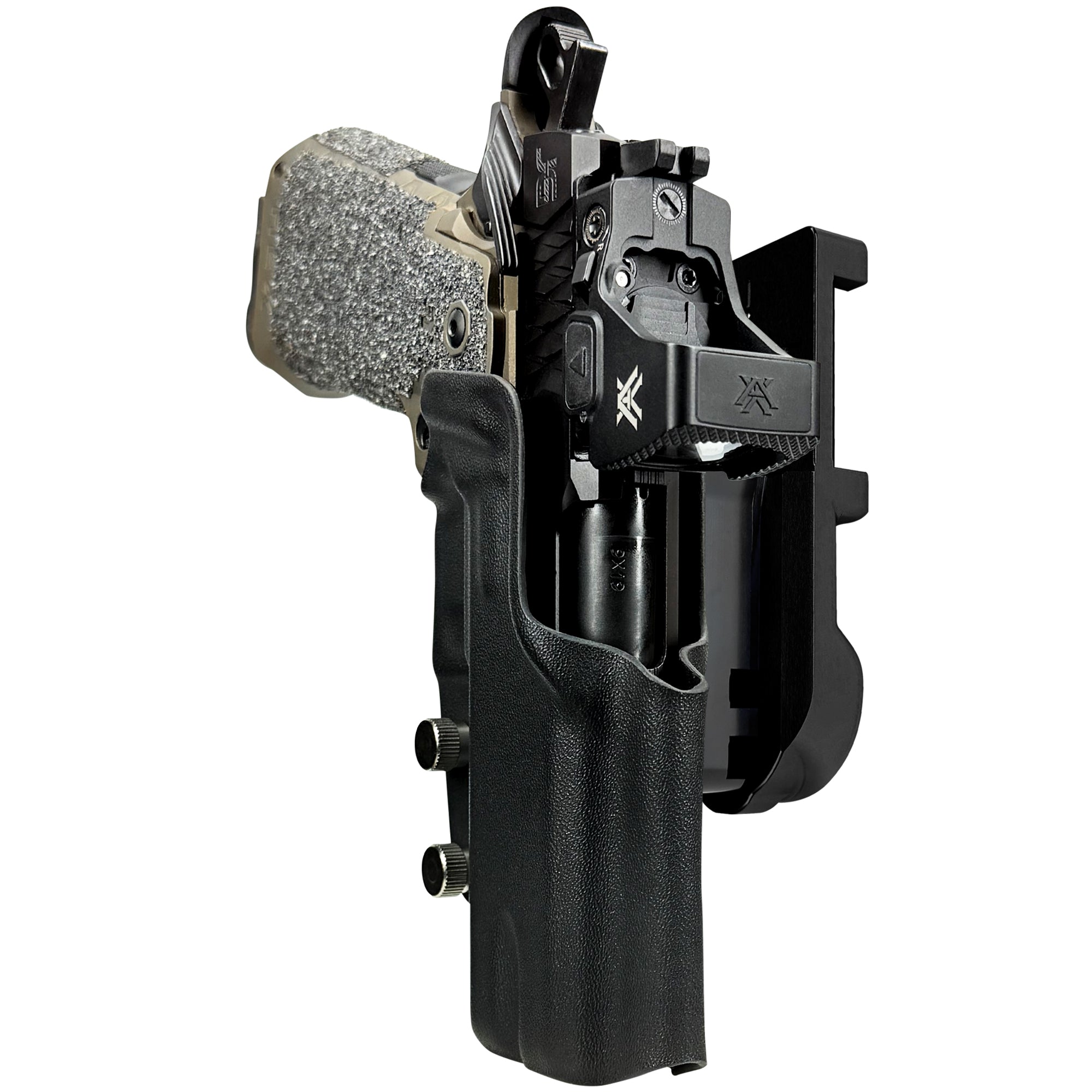 Jacob Grey HEX 4.25in IPSC/USPA Quick Mount Holster with Black Belt Attachment, Black Holster Shell