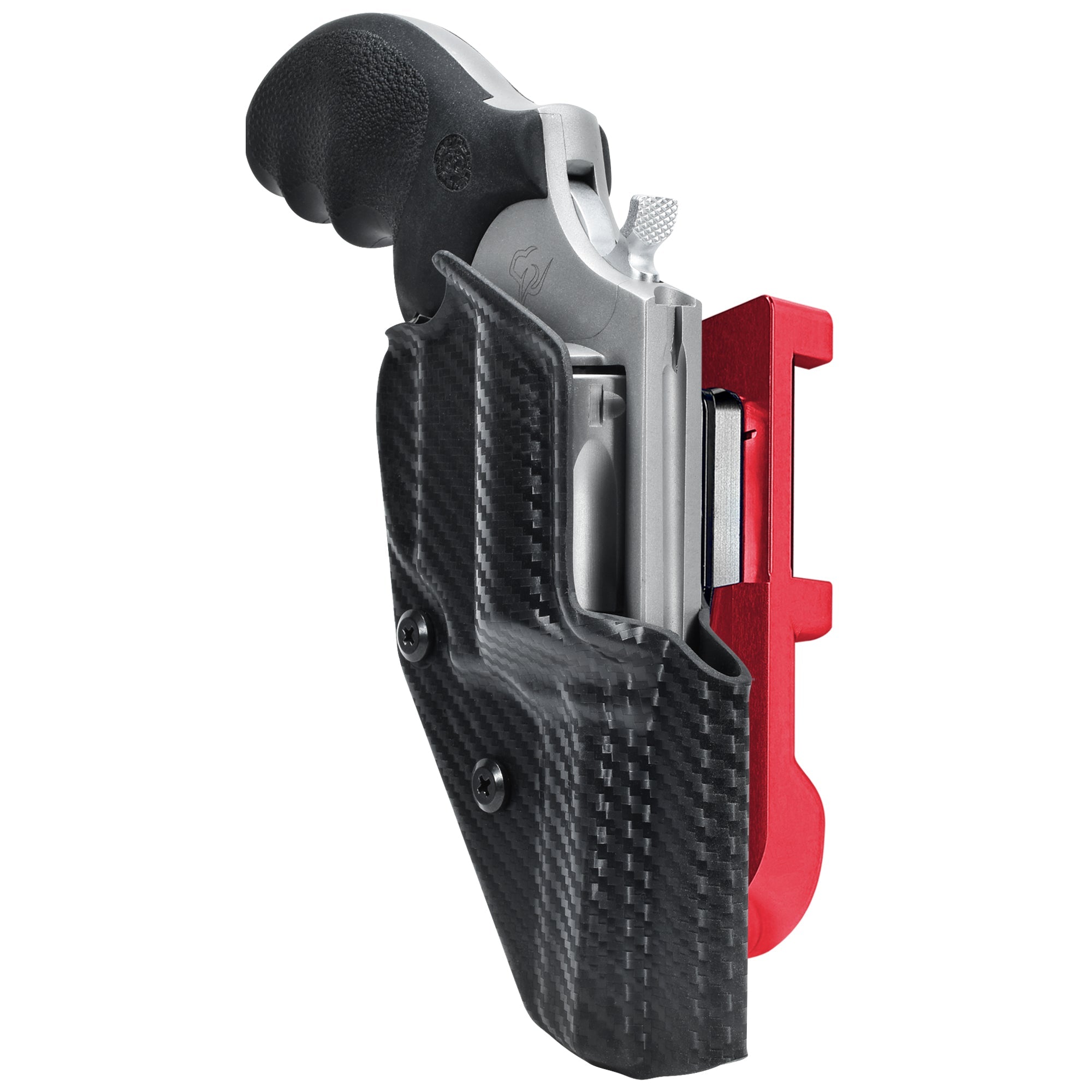 Taurus Defender 605 3in IDPA Quick Mount Holster with Red Belt Attachment, Carbon Fiber Holster Shell