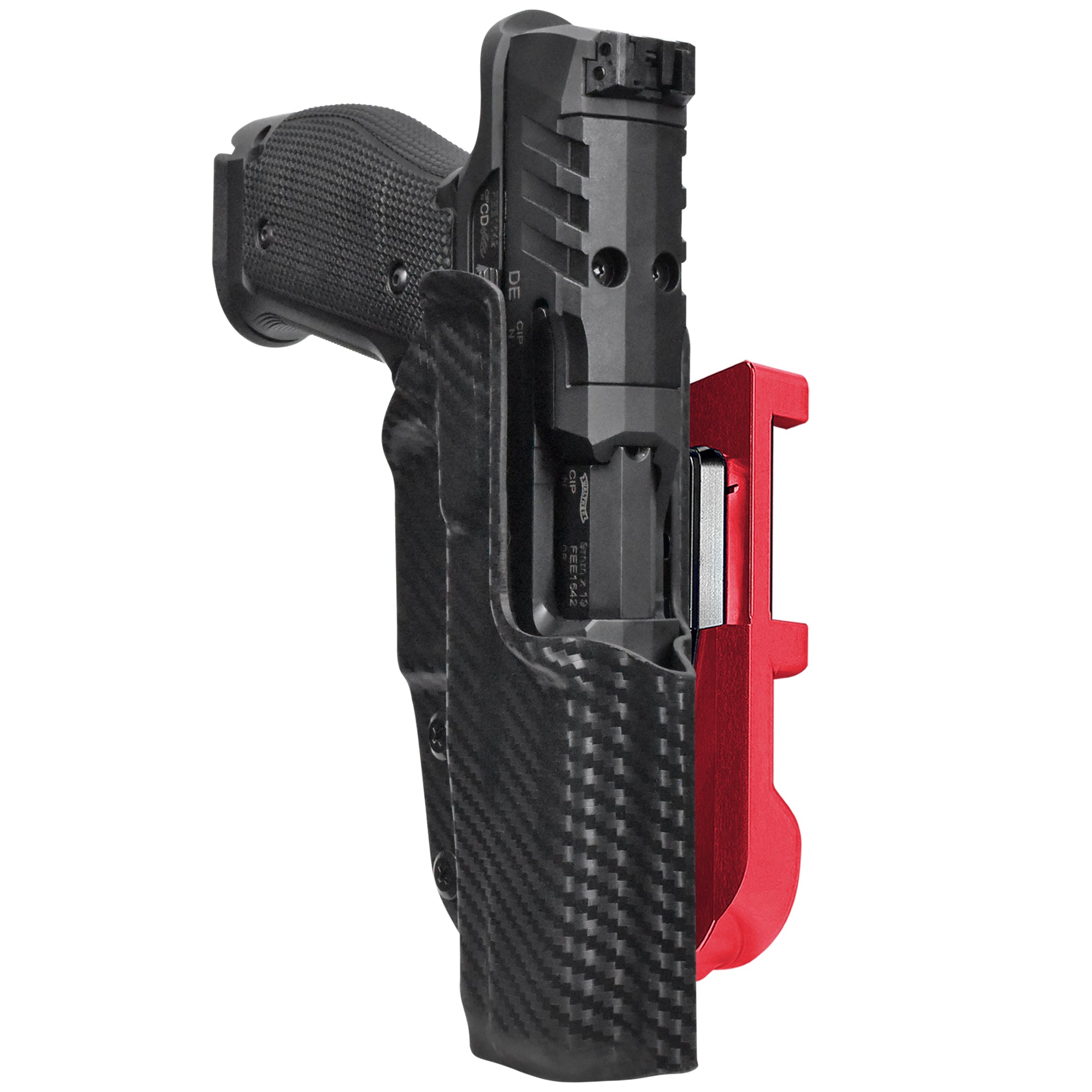 Walther PDP 4.5''' SF IDPA Quick Mount Holster with Red Belt Attachment, Carbon Fiber Holster Shell