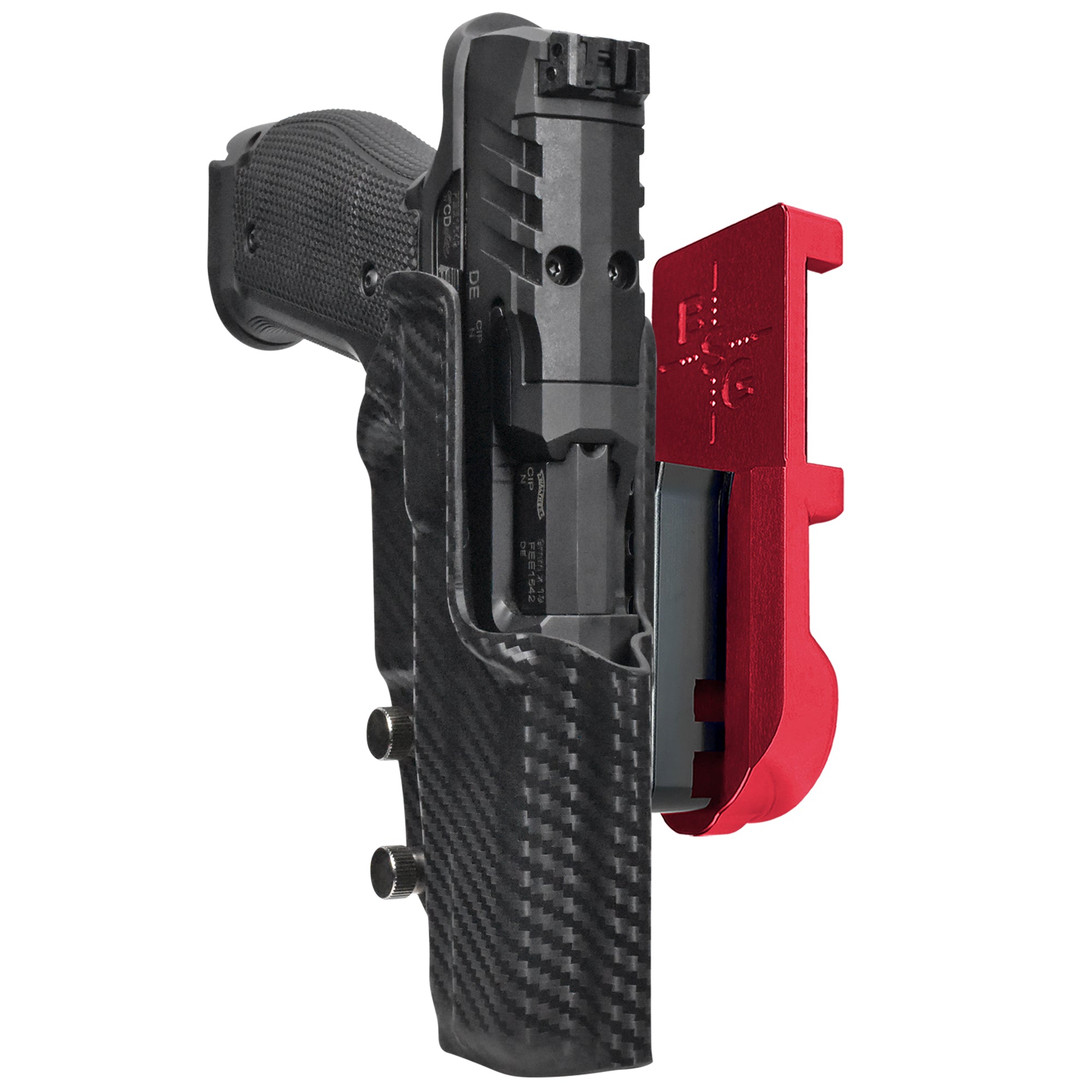 Walther PDP 4.5''' SF IPSC/USPA Quick Mount Holster with Red Belt Attachment, Carbon Fiber Holster Shell