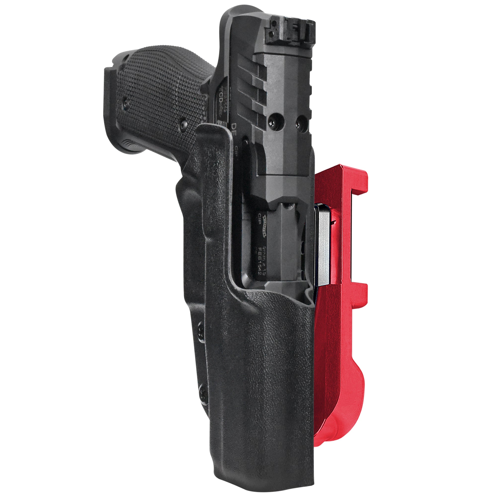 Walther PDP 5'' SF IDPA Quick Mount Holster with Red Belt Attachment, Black Holster Shell