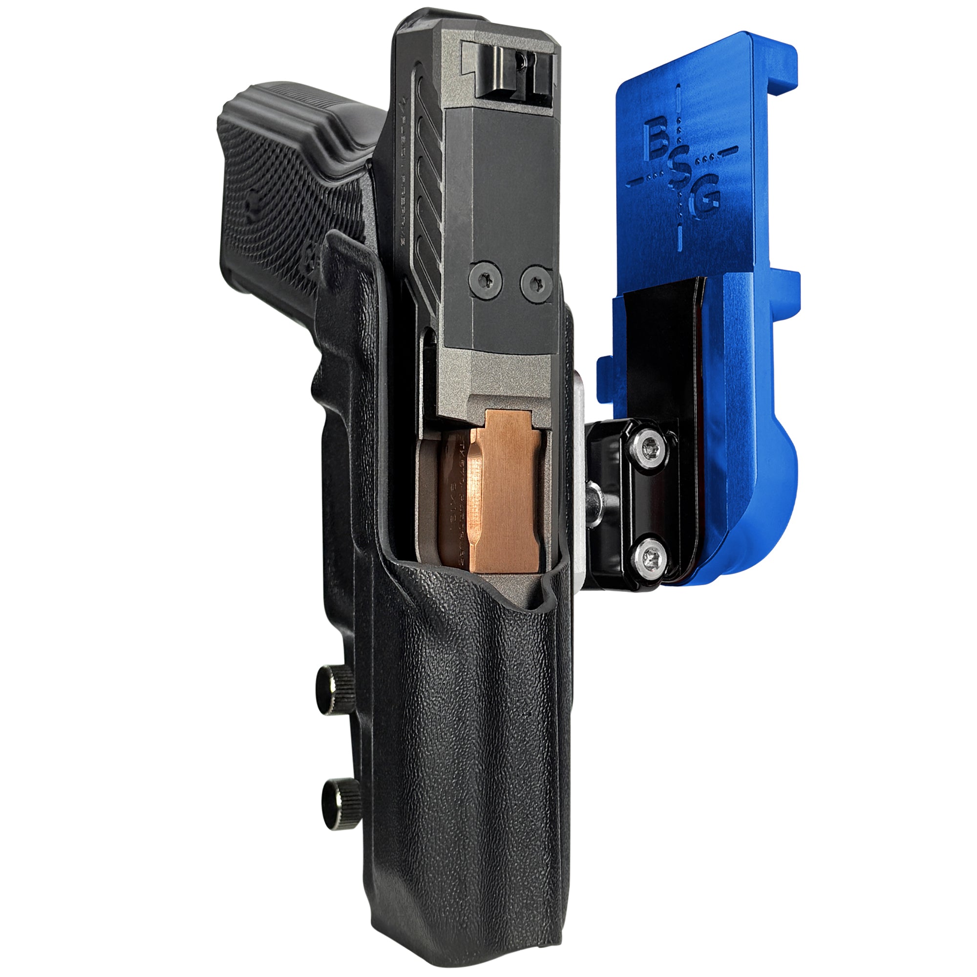 Fusion Firearms XF Pro IPSC/USPA Quick Mount Ball Joint Holster with Blue Belt Attachment, Black Holster Shell