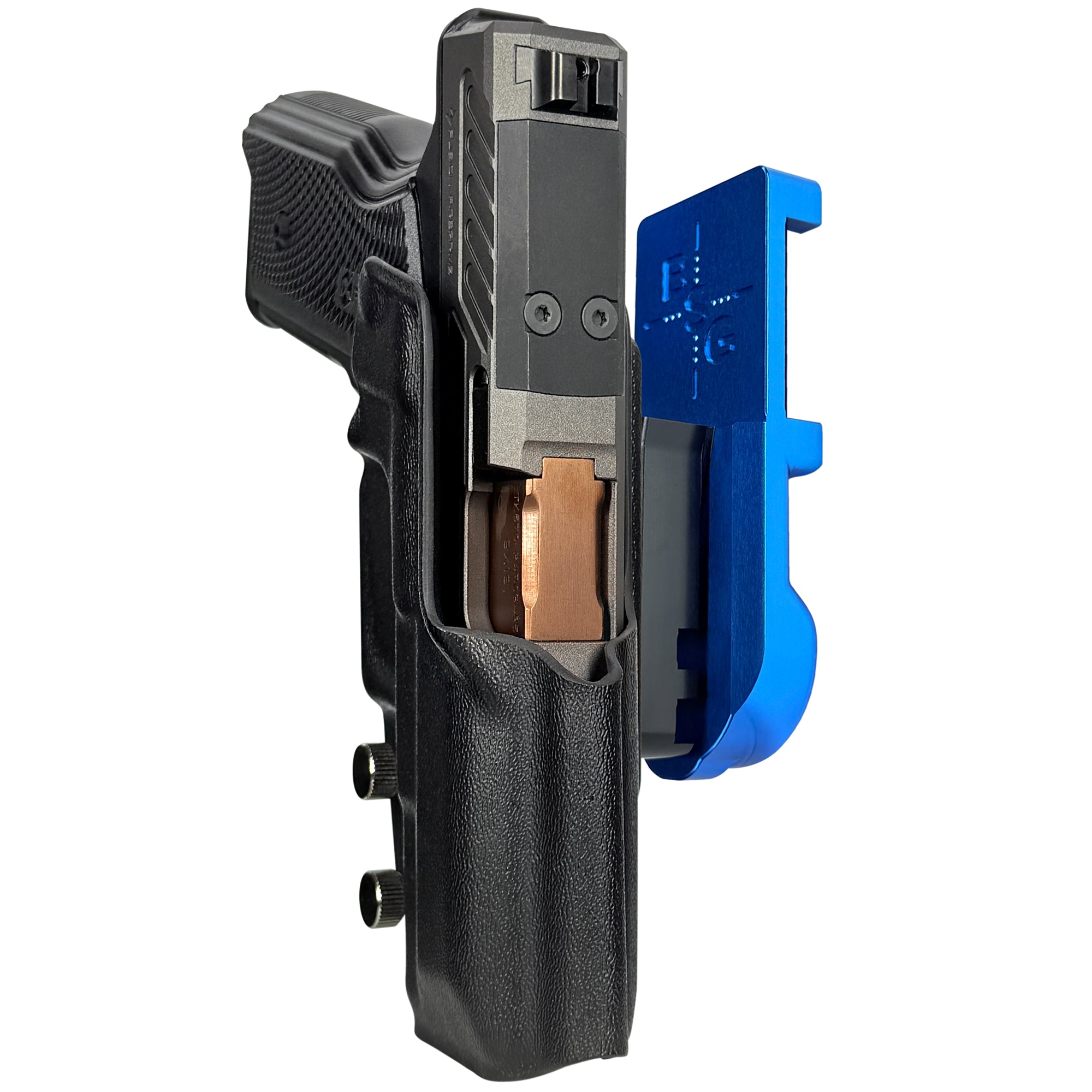 Fusion Firearms XF Pro IPSC/USPA Quick Mount Holster with Blue Belt Attachment, Black Holster Shell