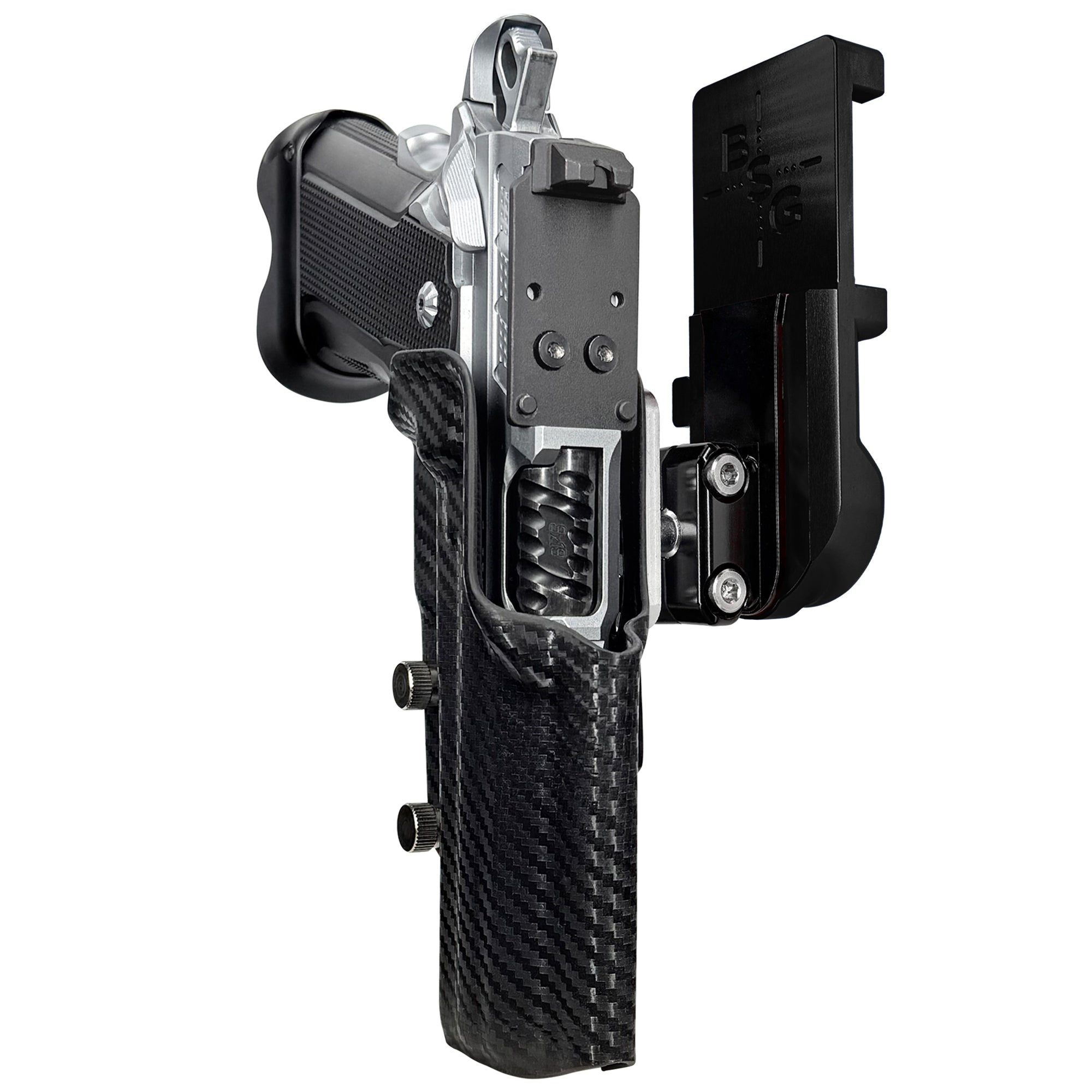 Fusion Firearms XP Comp IPSC/USPA Quick Mount Ball Joint Holster with Black Belt Attachment, Carbon Fiber Holster Shell