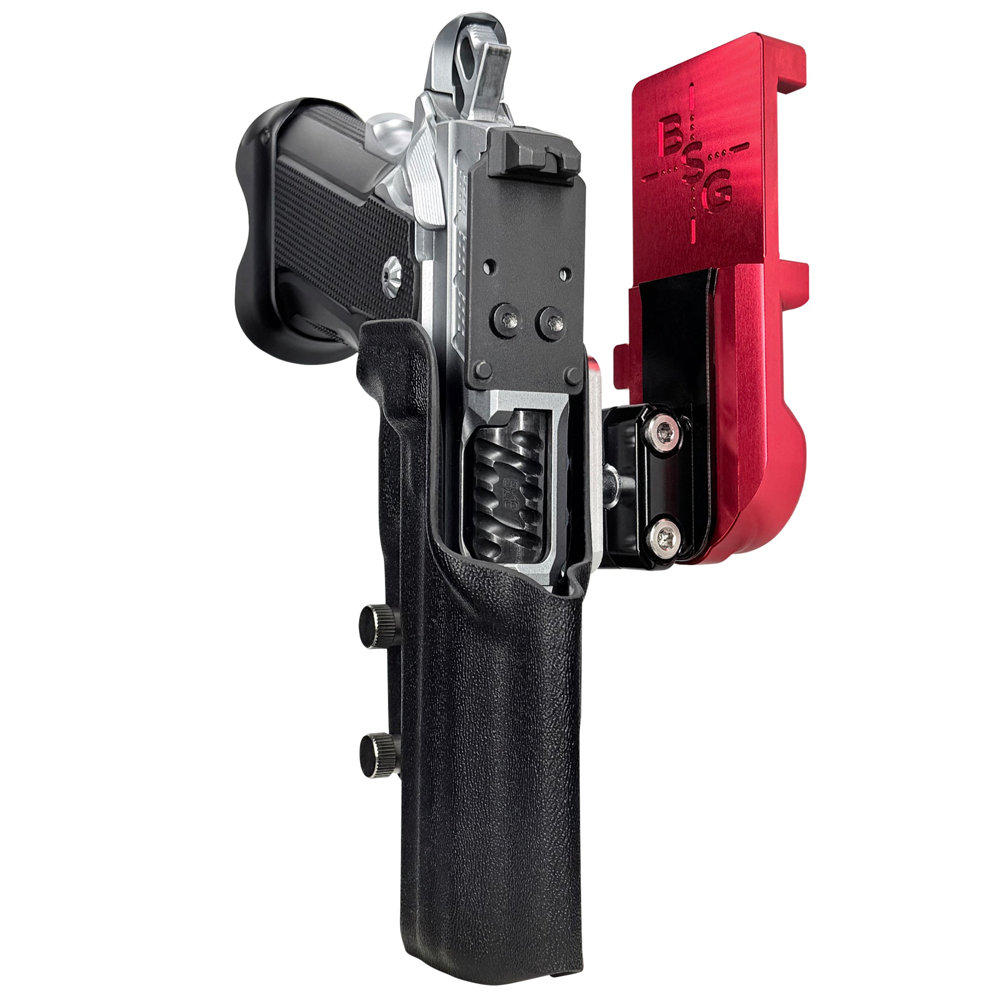 Fusion Firearms XP Comp IPSC/USPA Quick Mount Ball Joint Holster with Red Belt Attachment, Black Holster Shell