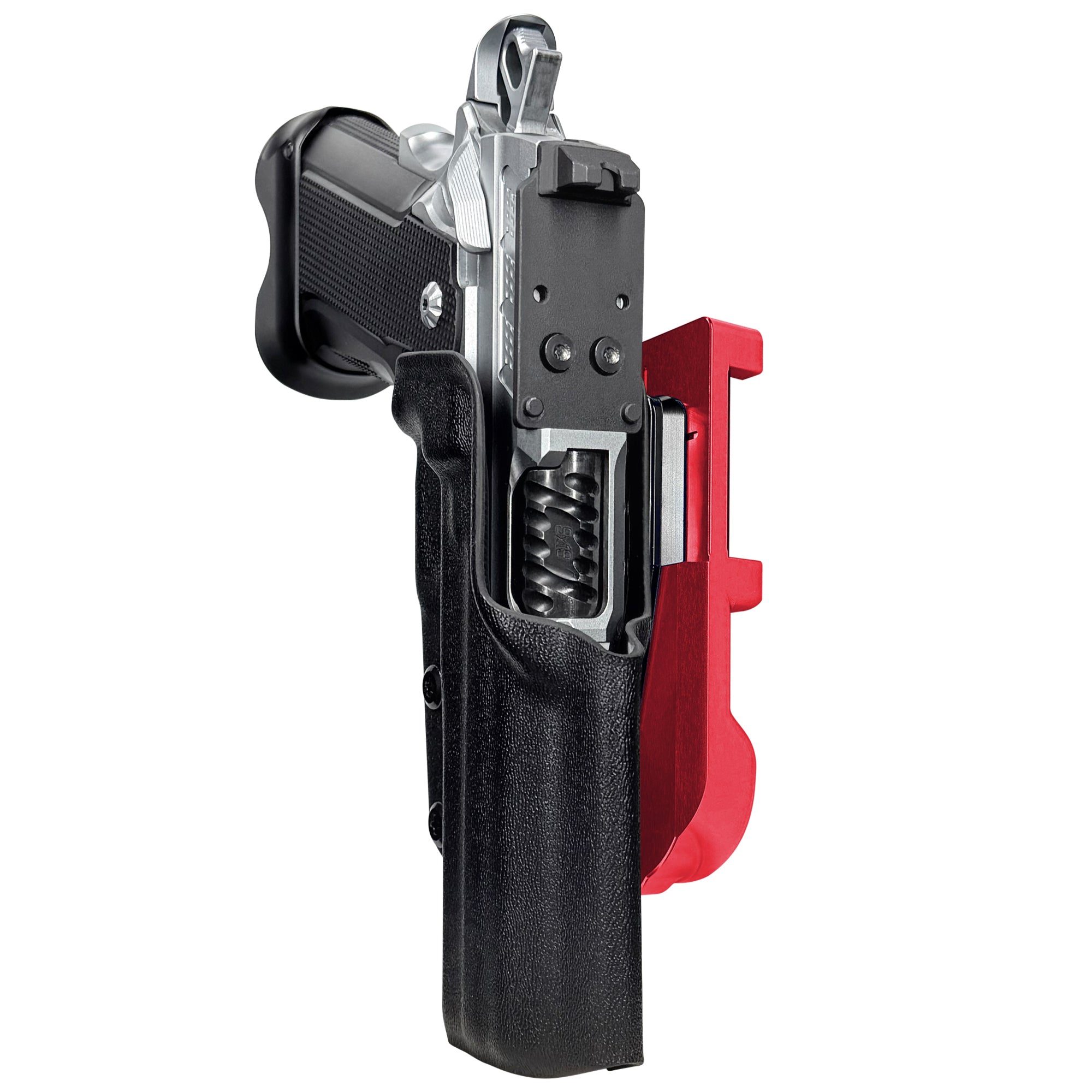 Fusion Firearms XP Comp IDPA Quick Mount Holster with Red Belt Attachment, Black Holster Shell