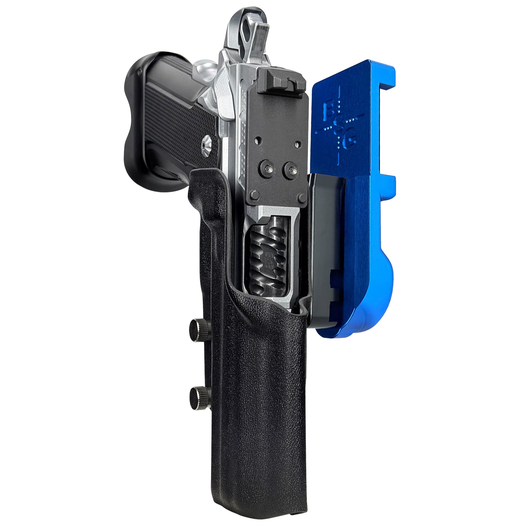 Fusion Firearms XP Comp IPSC/USPA Quick Mount Holster with Blue Belt Attachment, Black Holster Shell