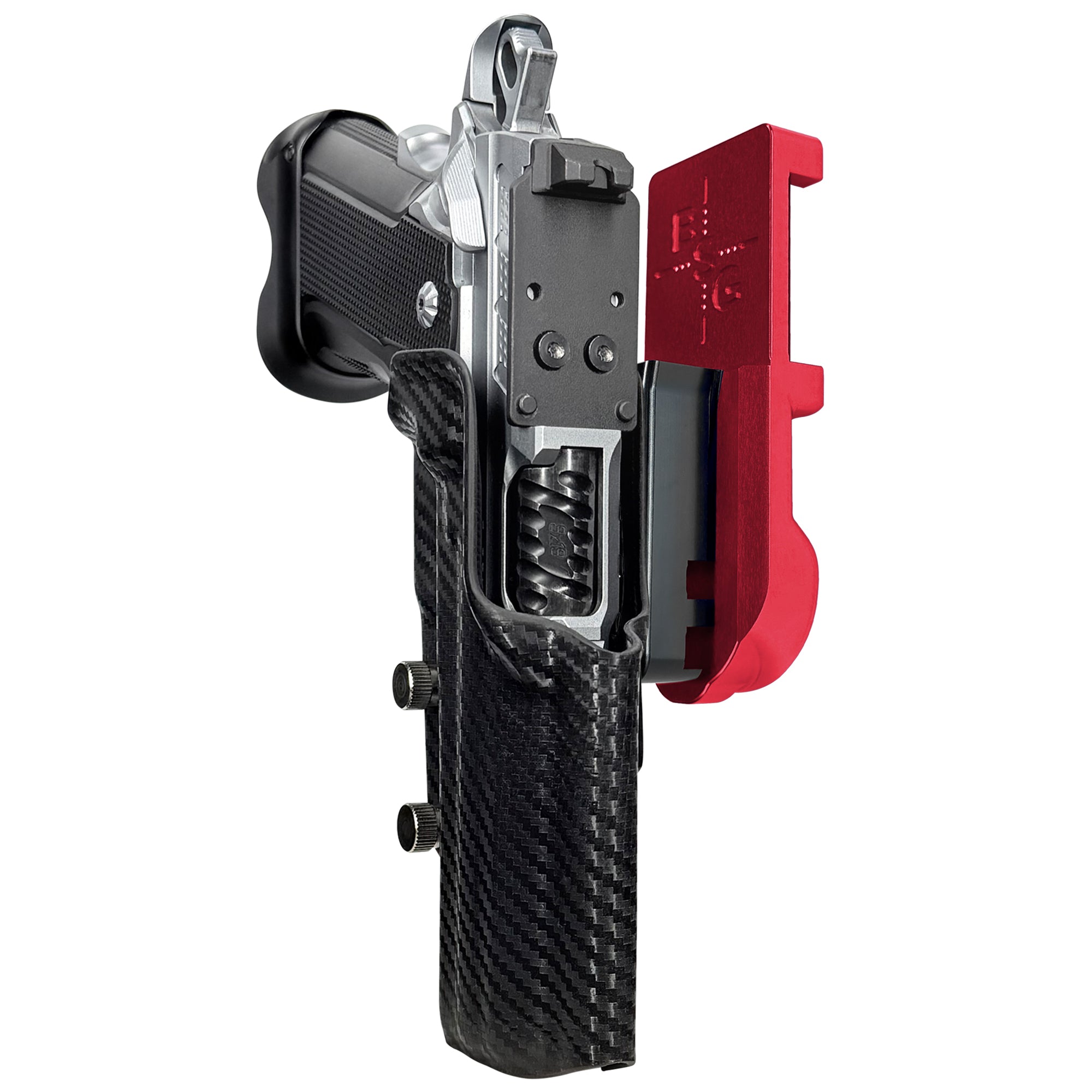 Fusion Firearms XP Comp IPSC/USPA Quick Mount Holster with Red Belt Attachment, Carbon Fiber Holster Shell