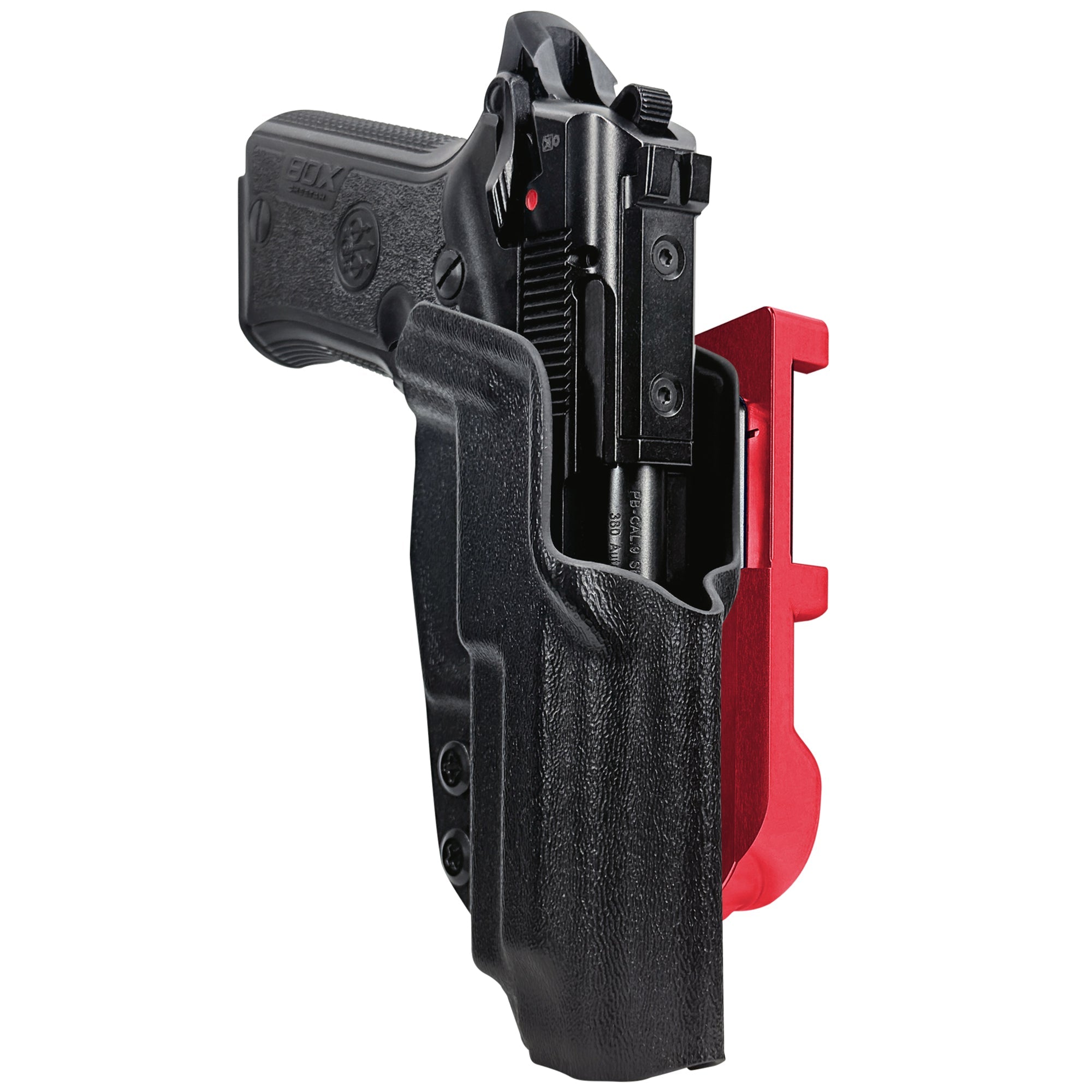 Beretta 80X Cheetah IDPA Quick Mount Holster with Red Belt Attachment, Black Holster Shell