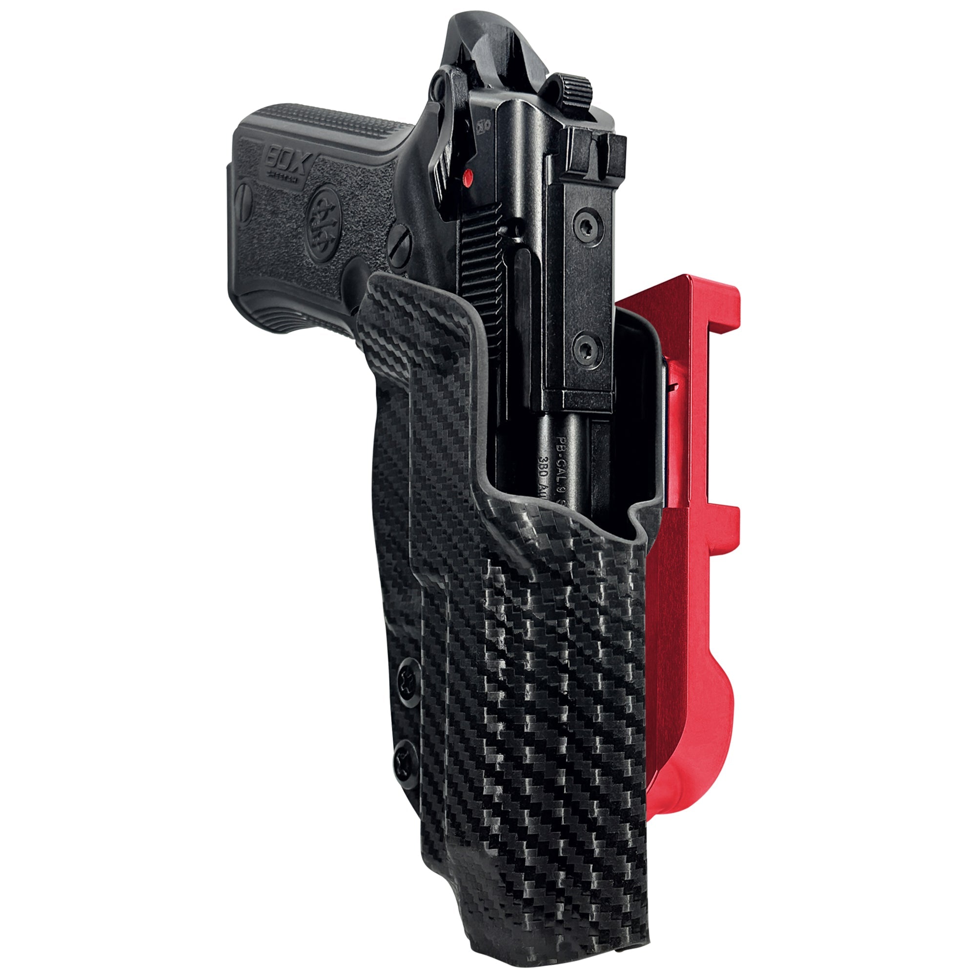 Beretta 80X Cheetah IDPA Quick Mount Holster with Red Belt Attachment, Carbon Fiber Holster Shell