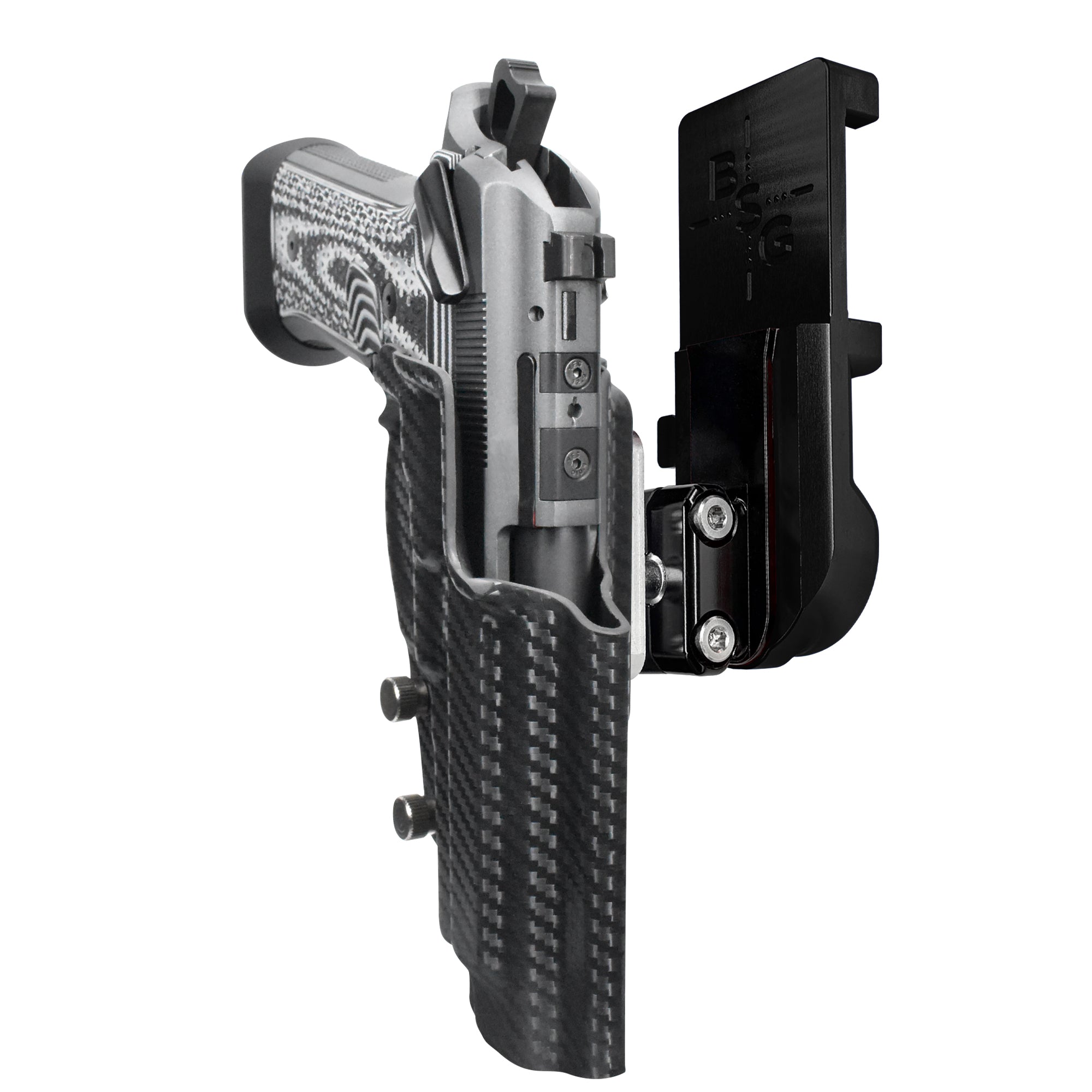 Beretta 92XI IPSC/USPA Quick Mount Ball Joint Holster with Black Belt Attachment, Carbon Fiber Holster Shell