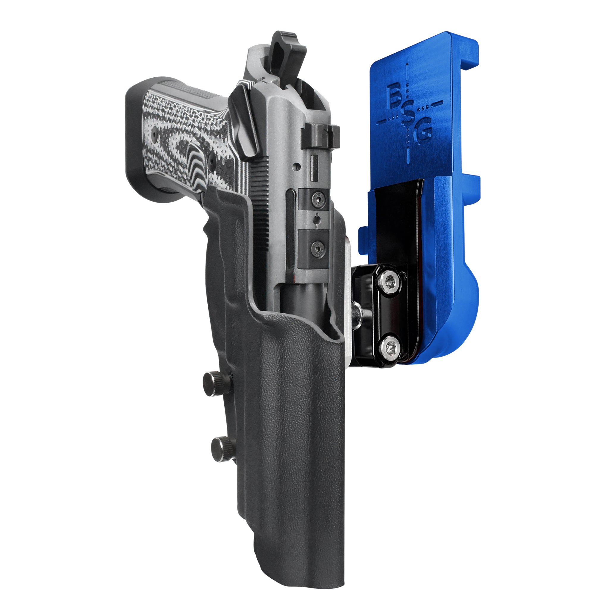Beretta 92XI IPSC/USPA Quick Mount Ball Joint Holster with Blue Belt Attachment, Black Holster Shell