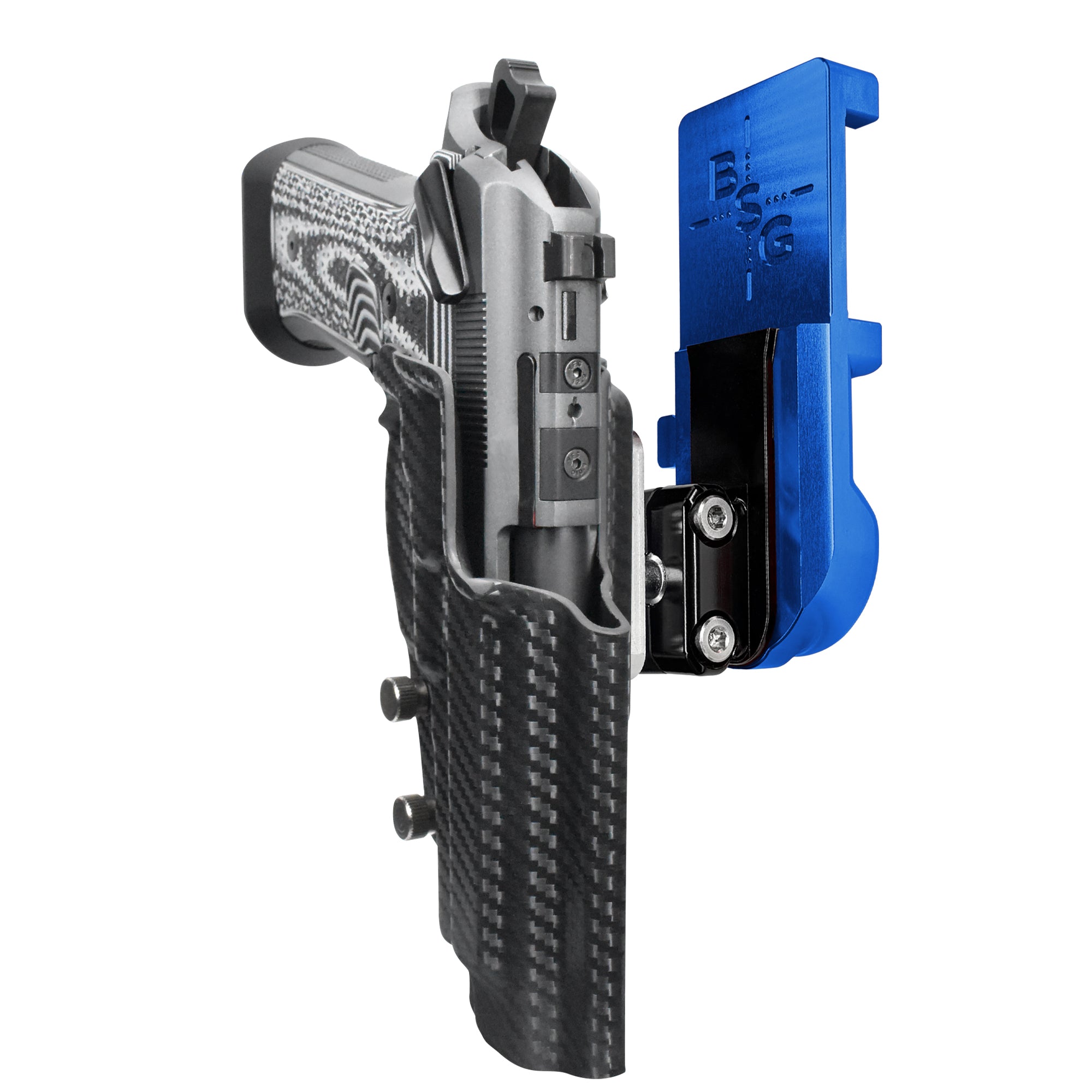 Beretta 92XI IPSC/USPA Quick Mount Ball Joint Holster with Blue Belt Attachment, Carbon Fiber Holster Shell