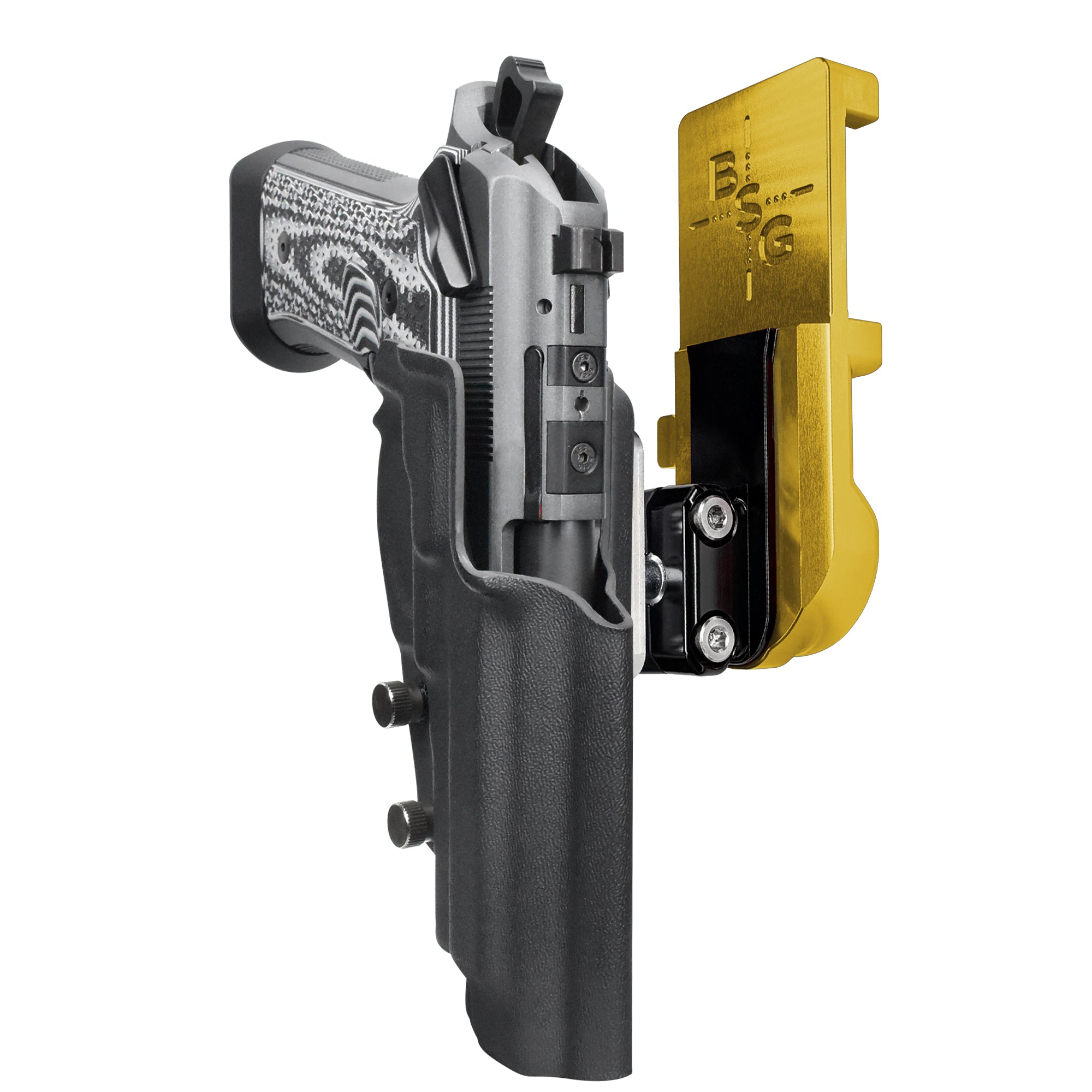 Beretta 92XI IPSC/USPA Quick Mount Ball Joint Holster with 24K Gold Belt Attachment, Black Holster Shell