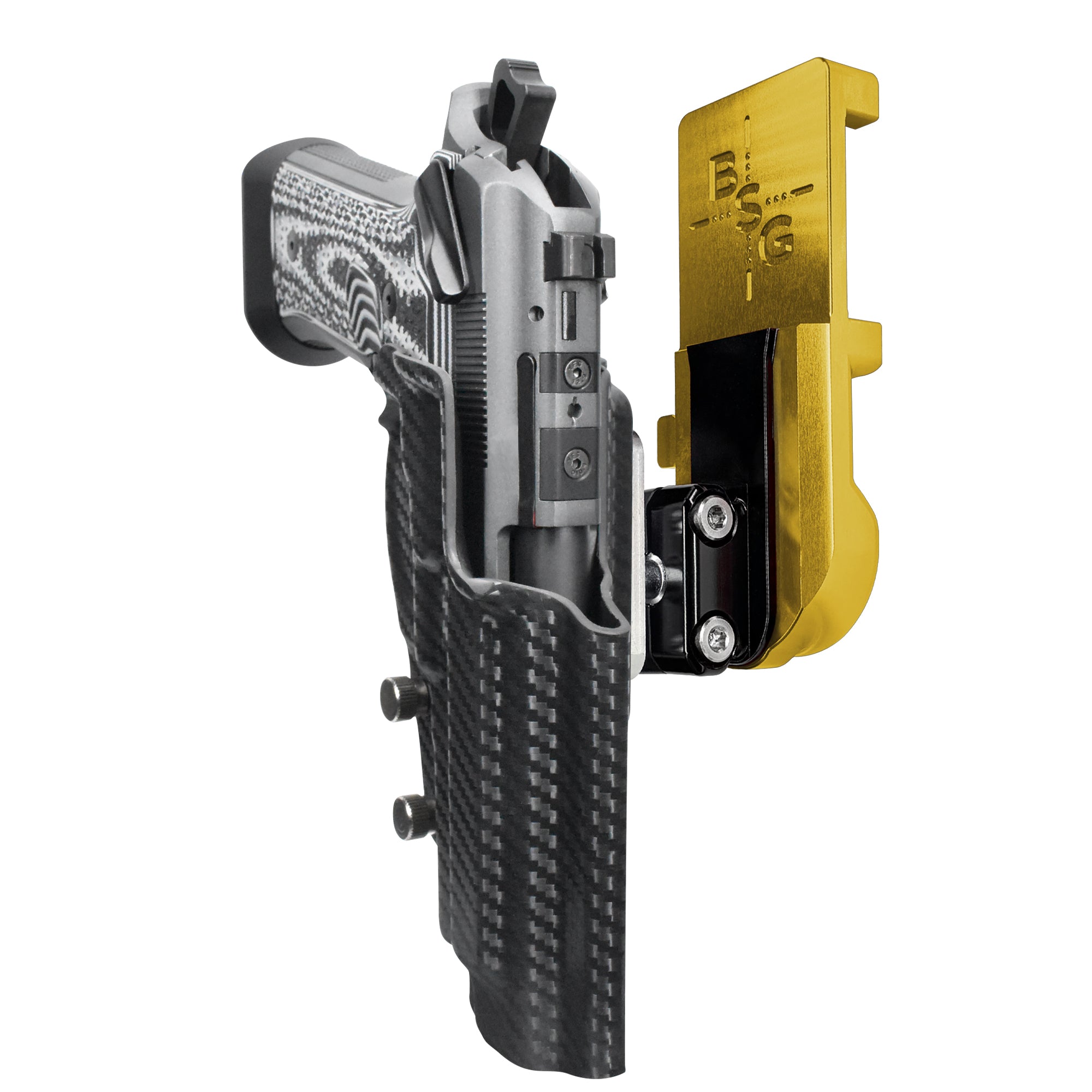 Beretta 92XI IPSC/USPA Quick Mount Ball Joint Holster with 24K Gold Belt Attachment, Carbon Fiber Holster Shell