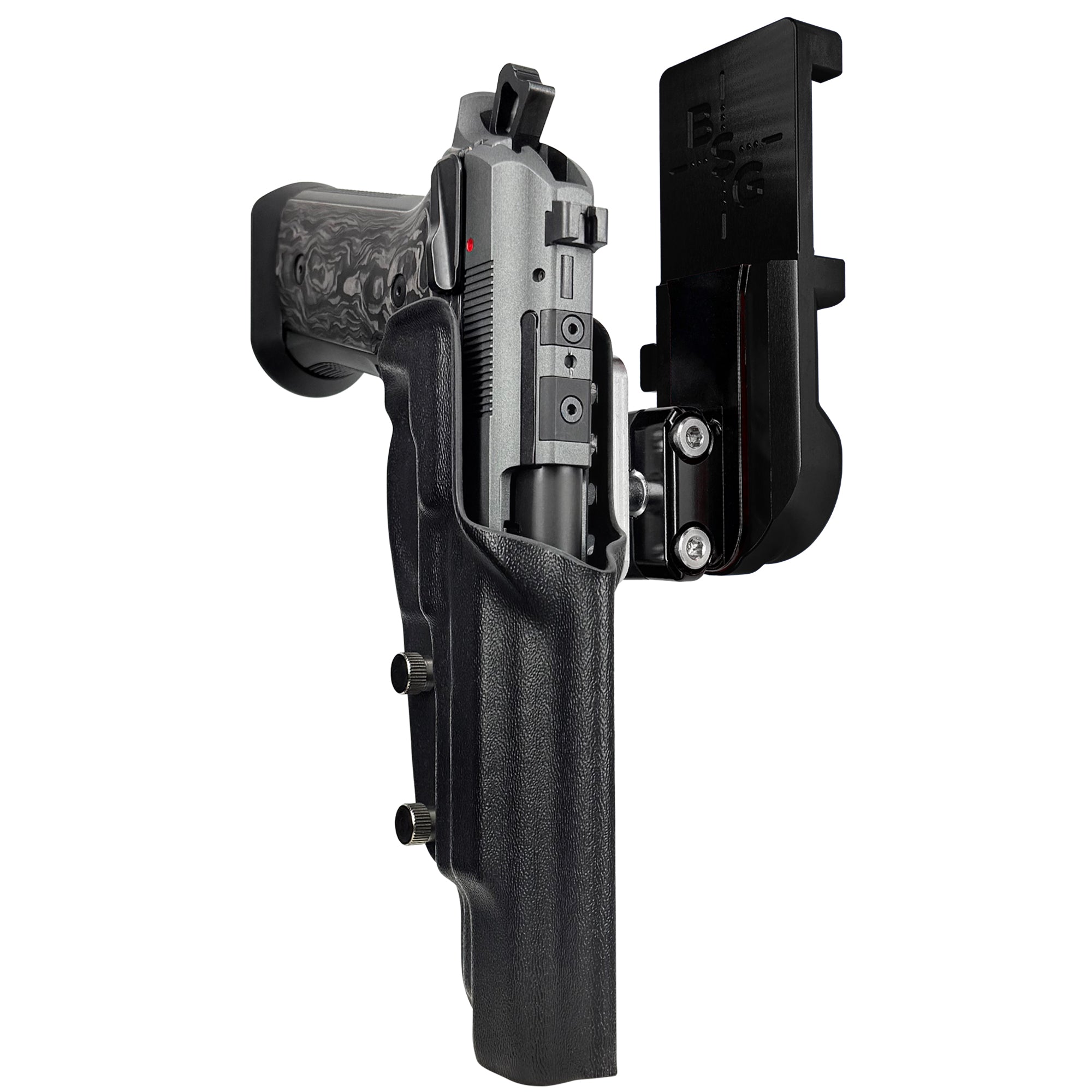 Beretta 92XI SAO Gara/Corsa IPSC/USPA Quick Mount Ball Joint Holster with Black Belt Attachment, Black Holster Shell
