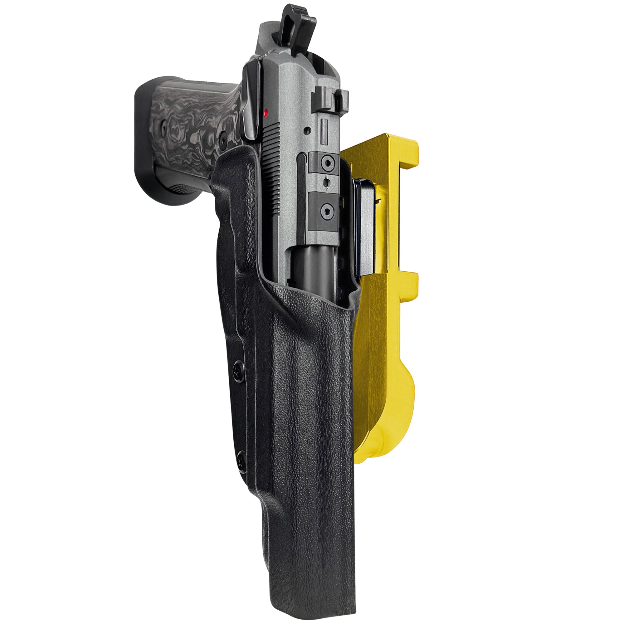 Beretta 92XI SAO Gara/Corsa IDPA Quick Mount Holster with 24K Gold Belt Attachment, Black Holster Shell