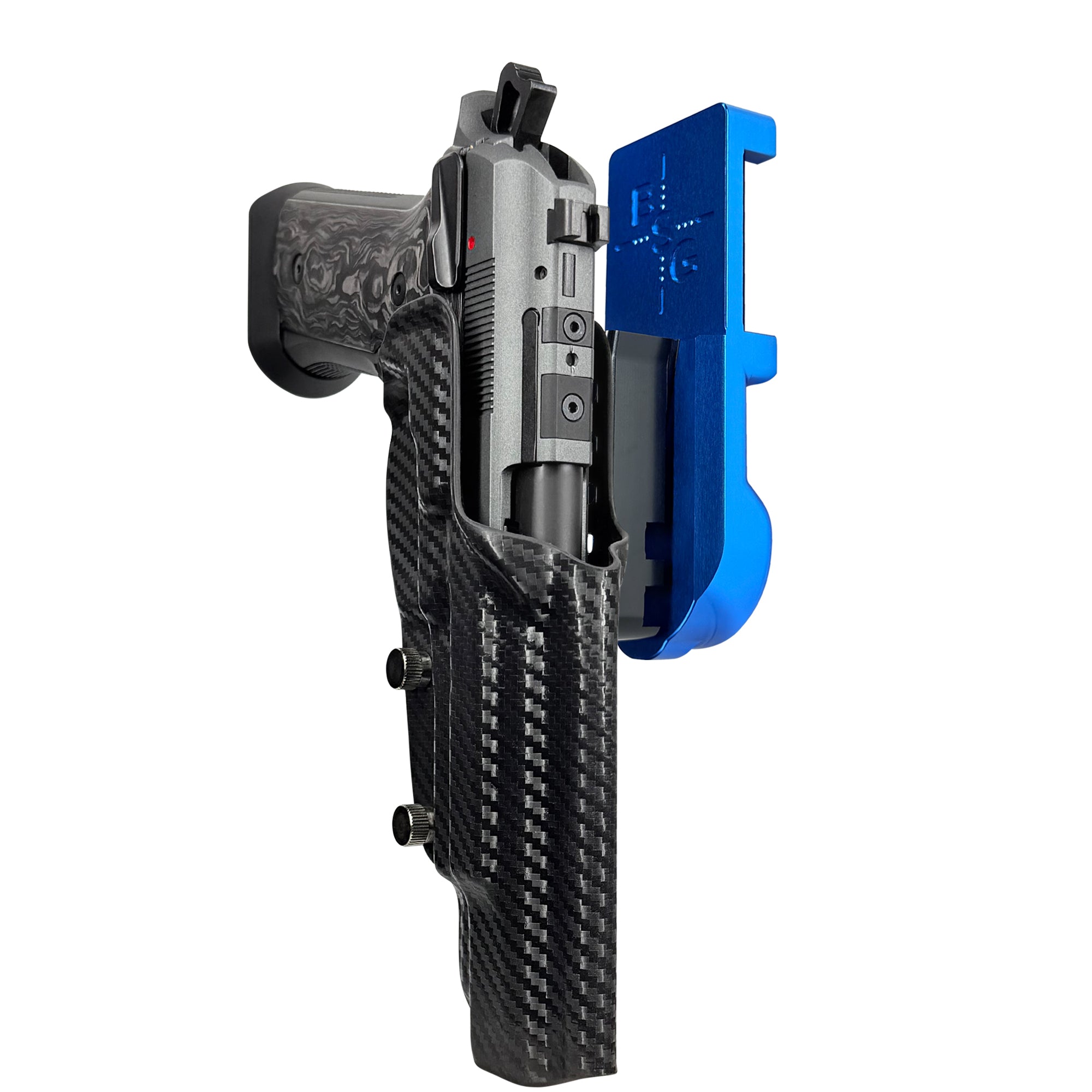 Beretta 92XI SAO Gara/Corsa IPSC/USPA Quick Mount Holster with Blue Belt Attachment, Carbon Fiber Holster Shell