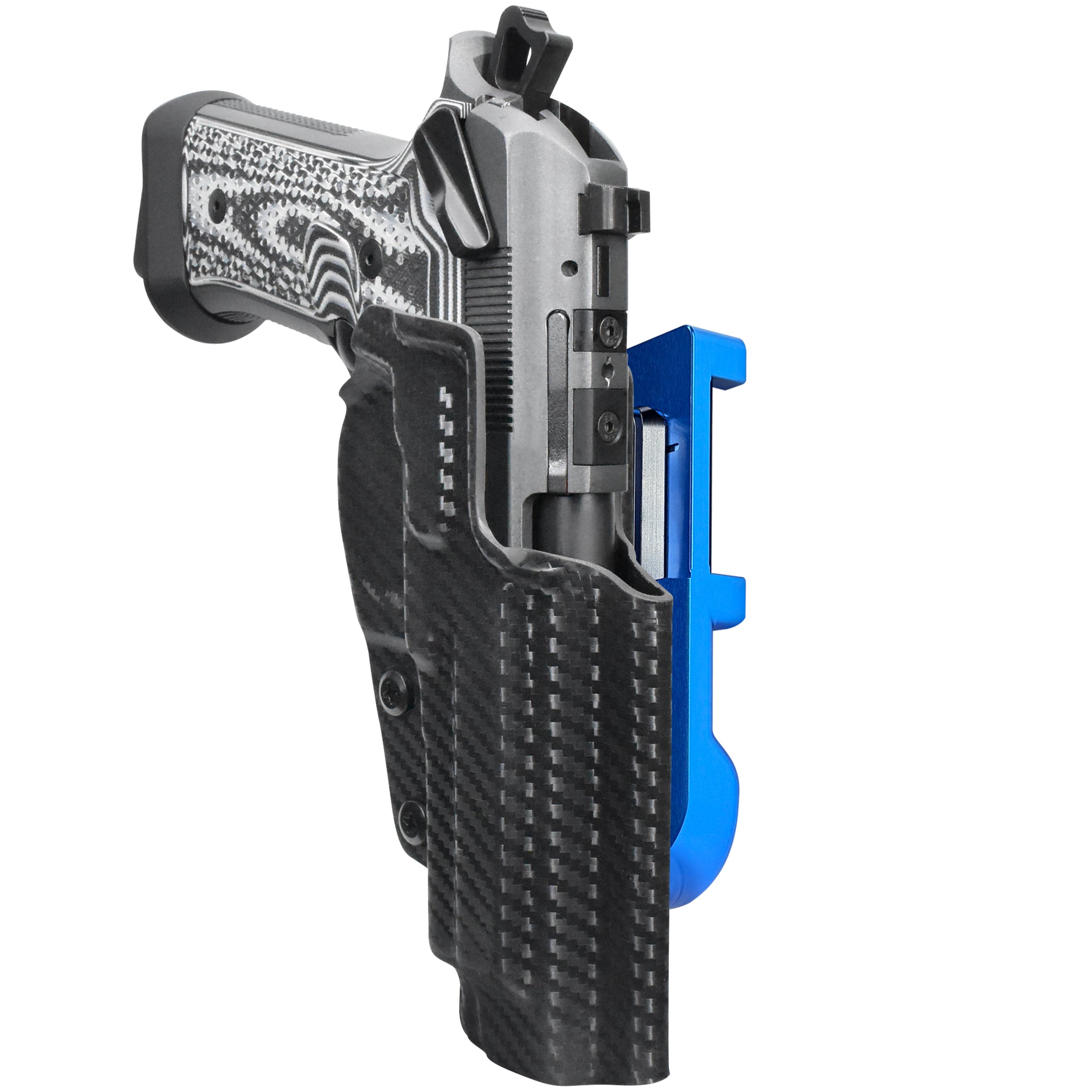Beretta 92XI IDPA Quick Mount Holster with Blue Belt Attachment, Carbon Fiber Holster Shell