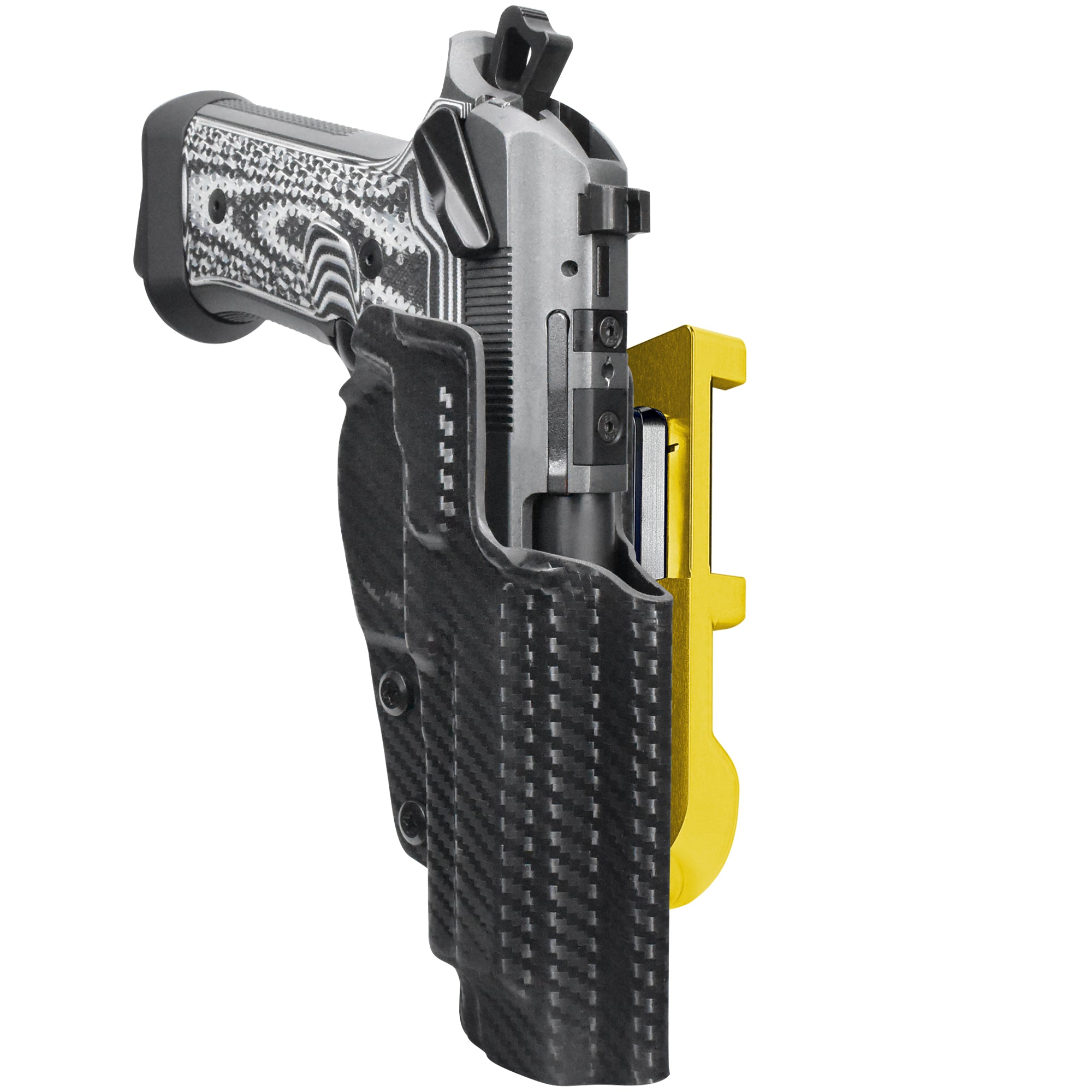 Beretta 92XI IDPA Quick Mount Holster with 24K Gold Belt Attachment, Carbon Fiber Holster Shell