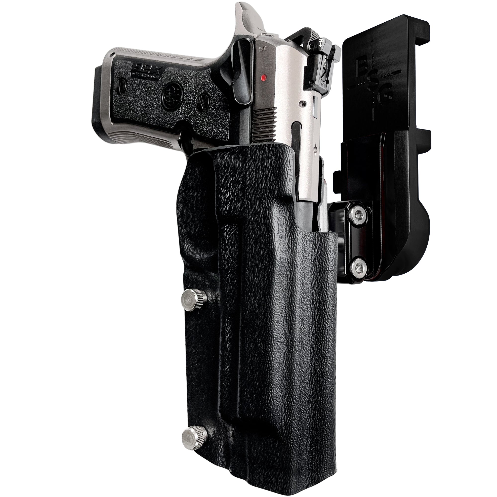 Beretta 92X Perf IPSC/USPA Quick Mount Ball Joint Holster with Black Belt Attachment, Black Holster Shell