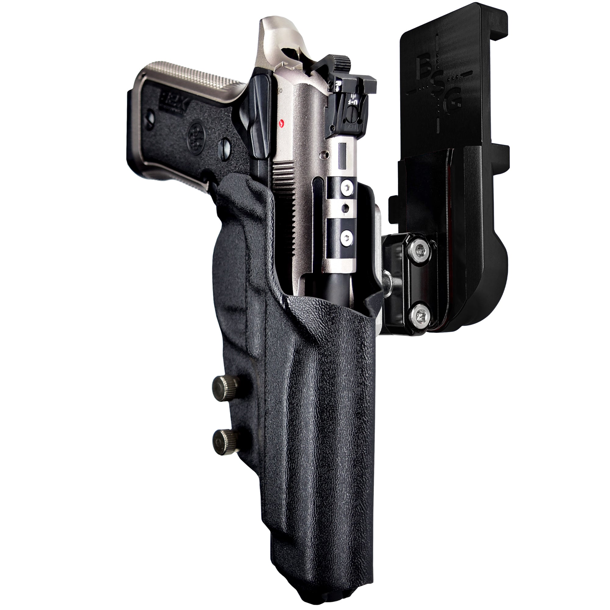 Beretta 92X Perf Def IPSC/USPA Quick Mount Ball Joint Holster with Black Belt Attachment, Black Holster Shell