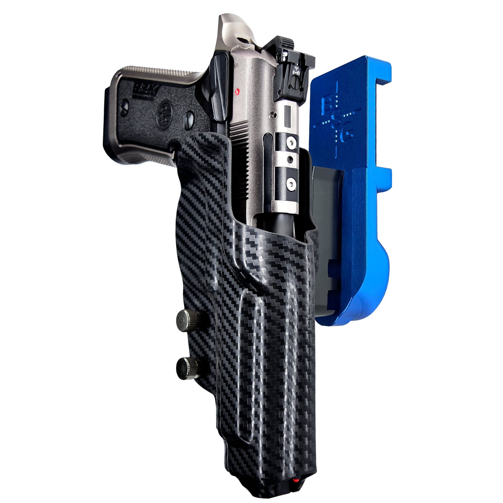 Beretta 92X Perf Def IPSC/USPA Quick Mount Holster with Blue Belt Attachment, Carbon Fiber Holster Shell