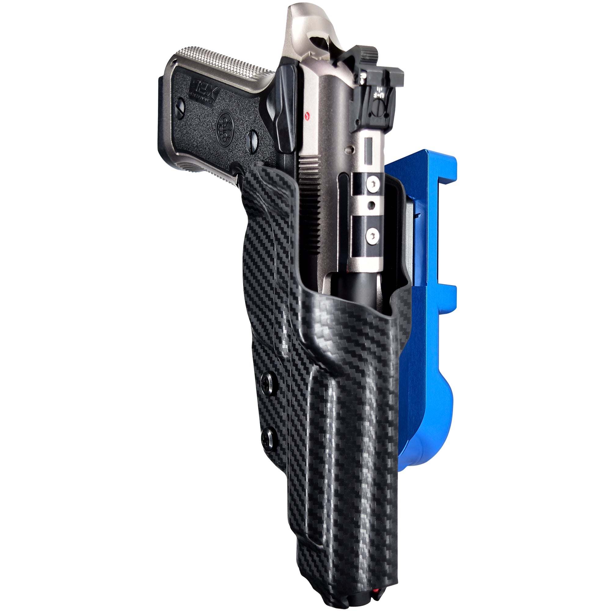Beretta 92X Perf Def IDPA Quick Mount Holster with Blue Belt Attachment, Carbon Fiber Holster Shell