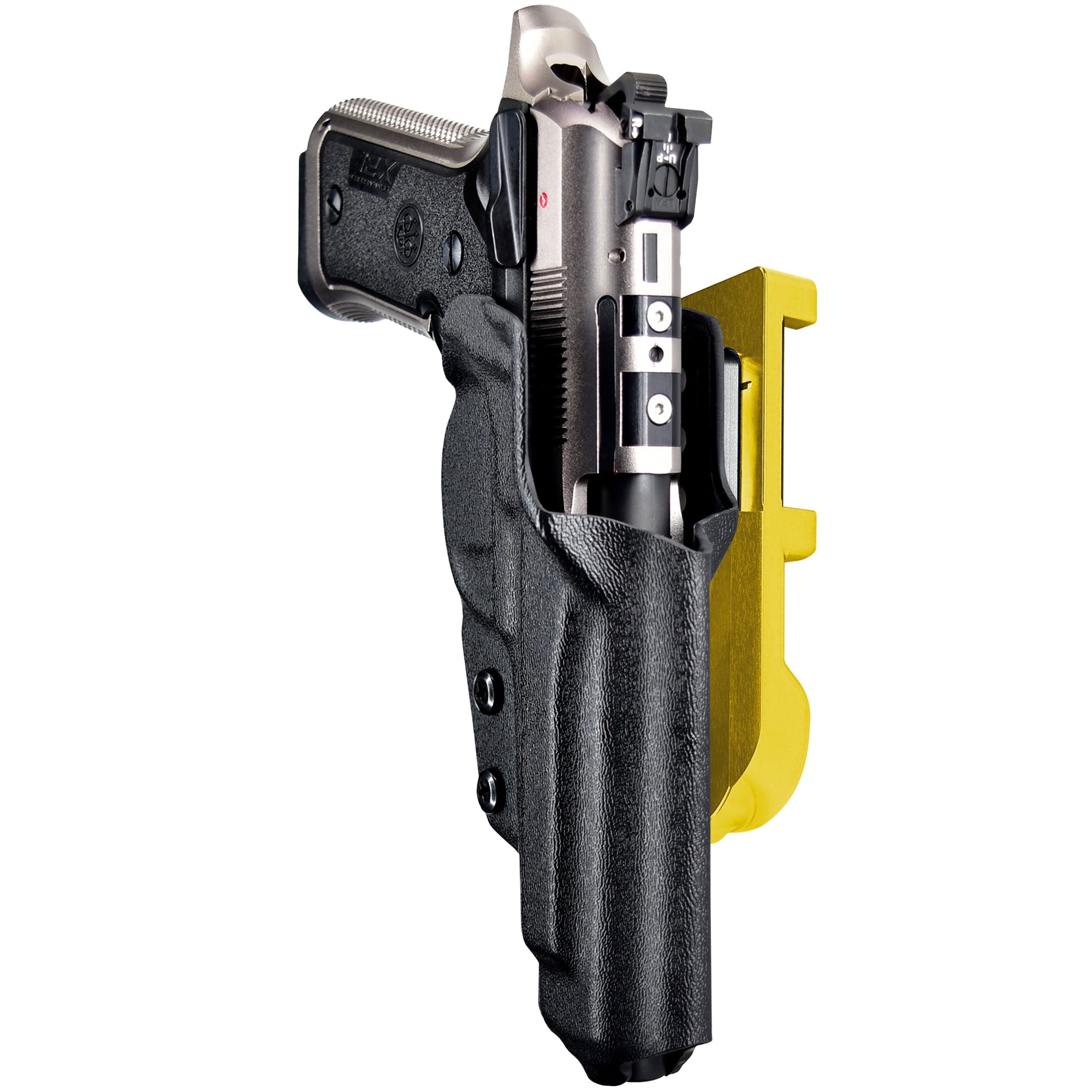 Beretta 92X Perf Def IDPA Quick Mount Holster with 24K Gold Belt Attachment, Black Holster Shell