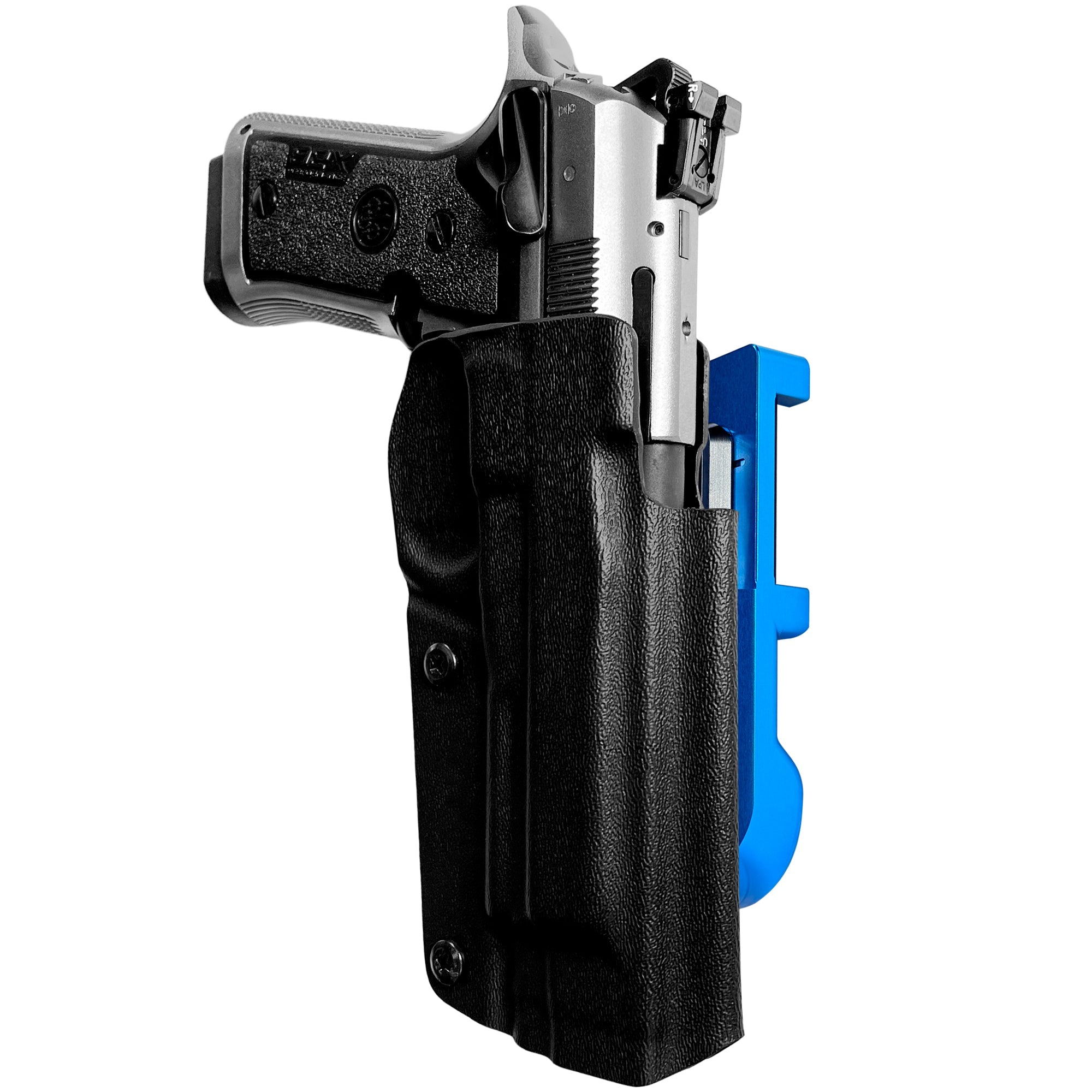 Beretta 92X Perf IDPA Quick Mount Holster with Blue Belt Attachment, Black Holster Shell