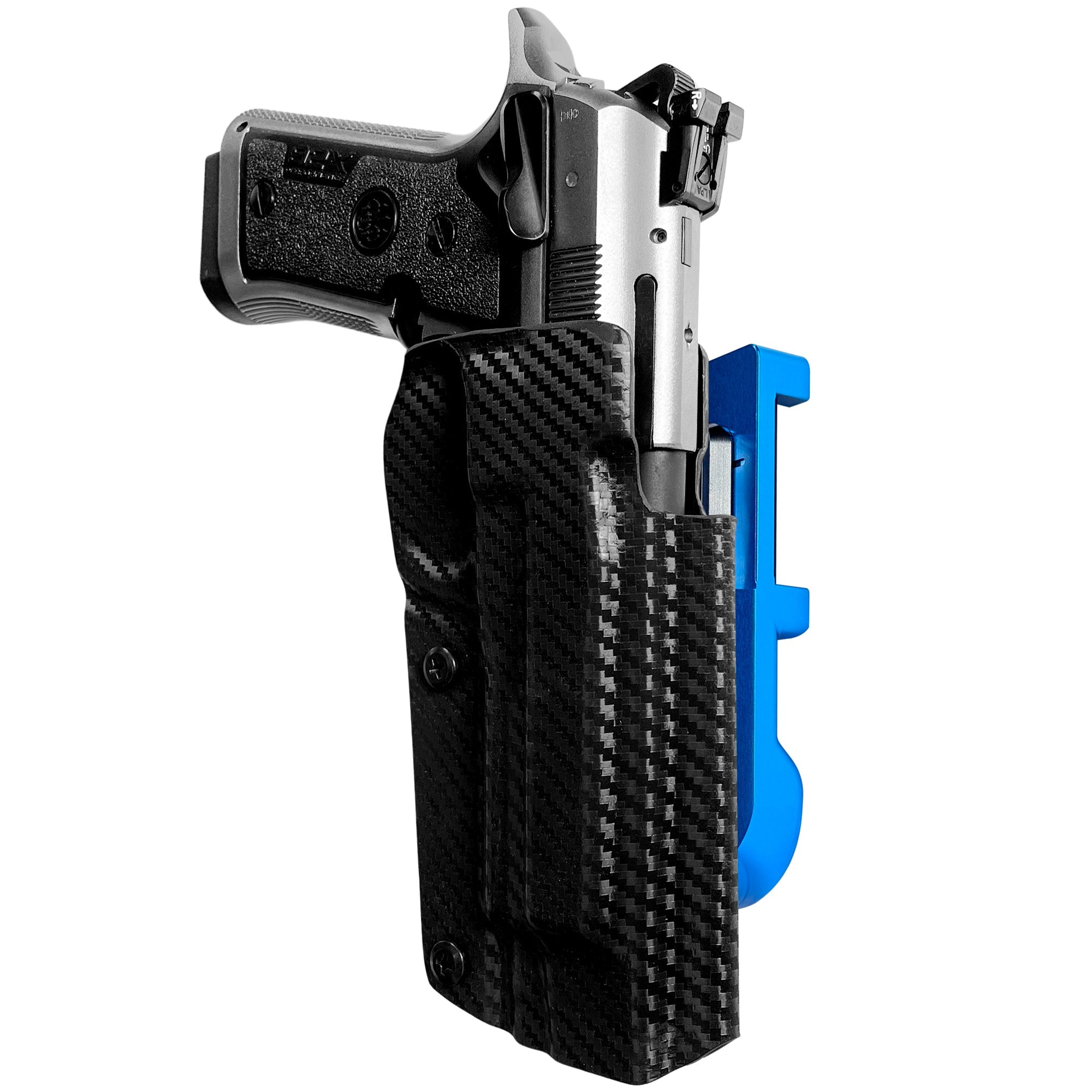 Beretta 92X Perf IDPA Quick Mount Holster with Blue Belt Attachment, Carbon Fiber Holster Shell