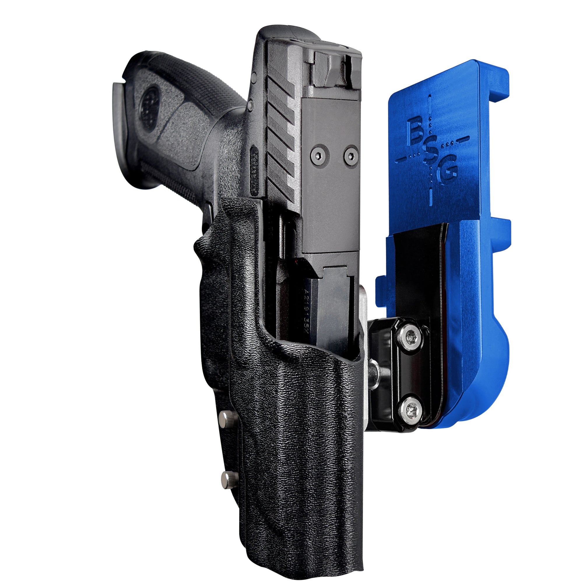 Beretta APX A1 FS IPSC/USPA Quick Mount Ball Joint Holster with Blue Belt Attachment, Black Holster Shell