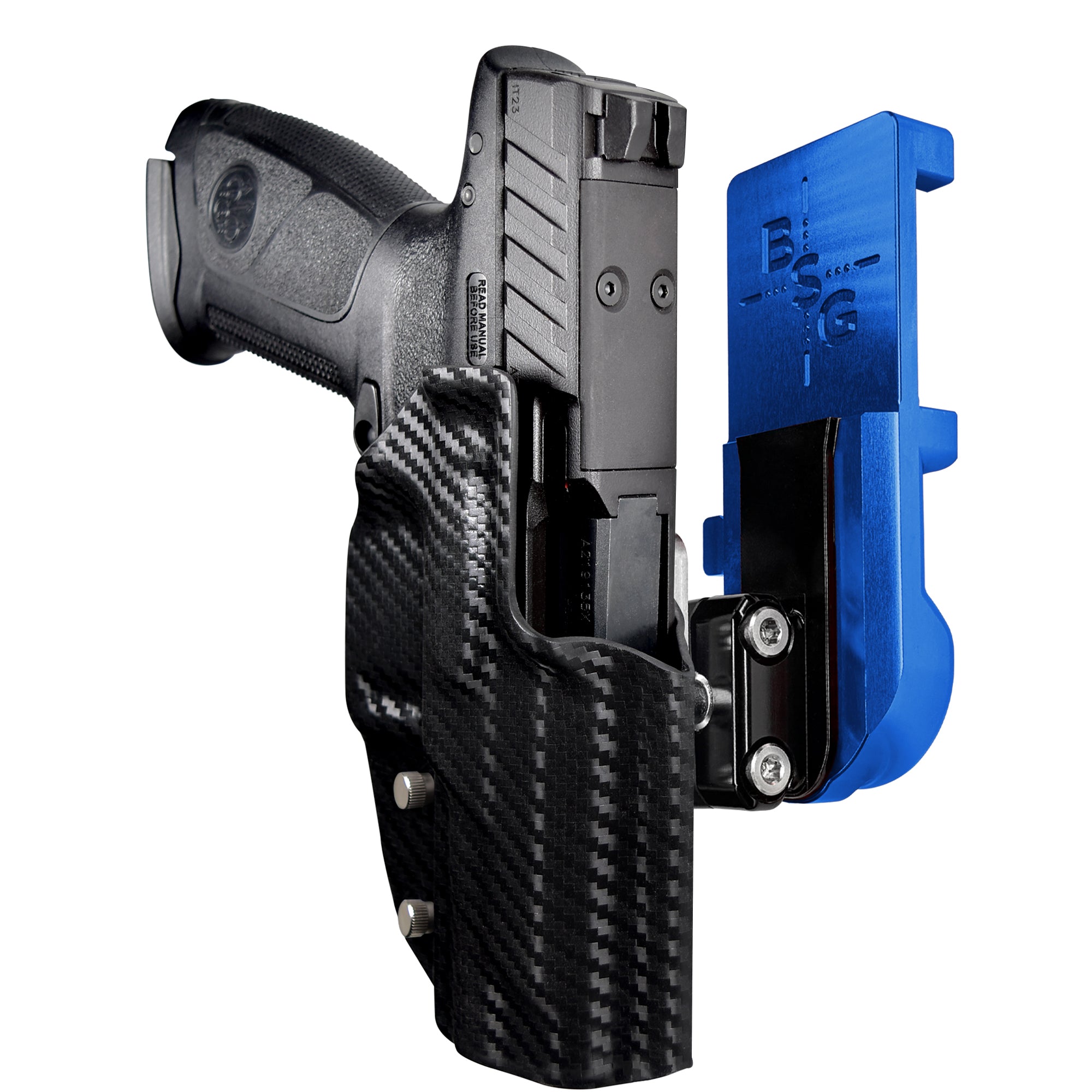 Beretta APX A1 FS IPSC/USPA Quick Mount Ball Joint Holster with Blue Belt Attachment, Carbon Fiber Holster Shell