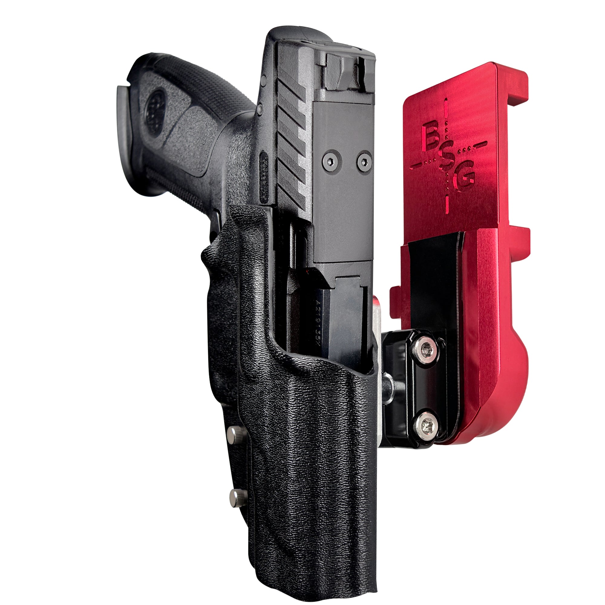 Beretta APX A1 FS IPSC/USPA Quick Mount Ball Joint Holster with Red Belt Attachment, Black Holster Shell