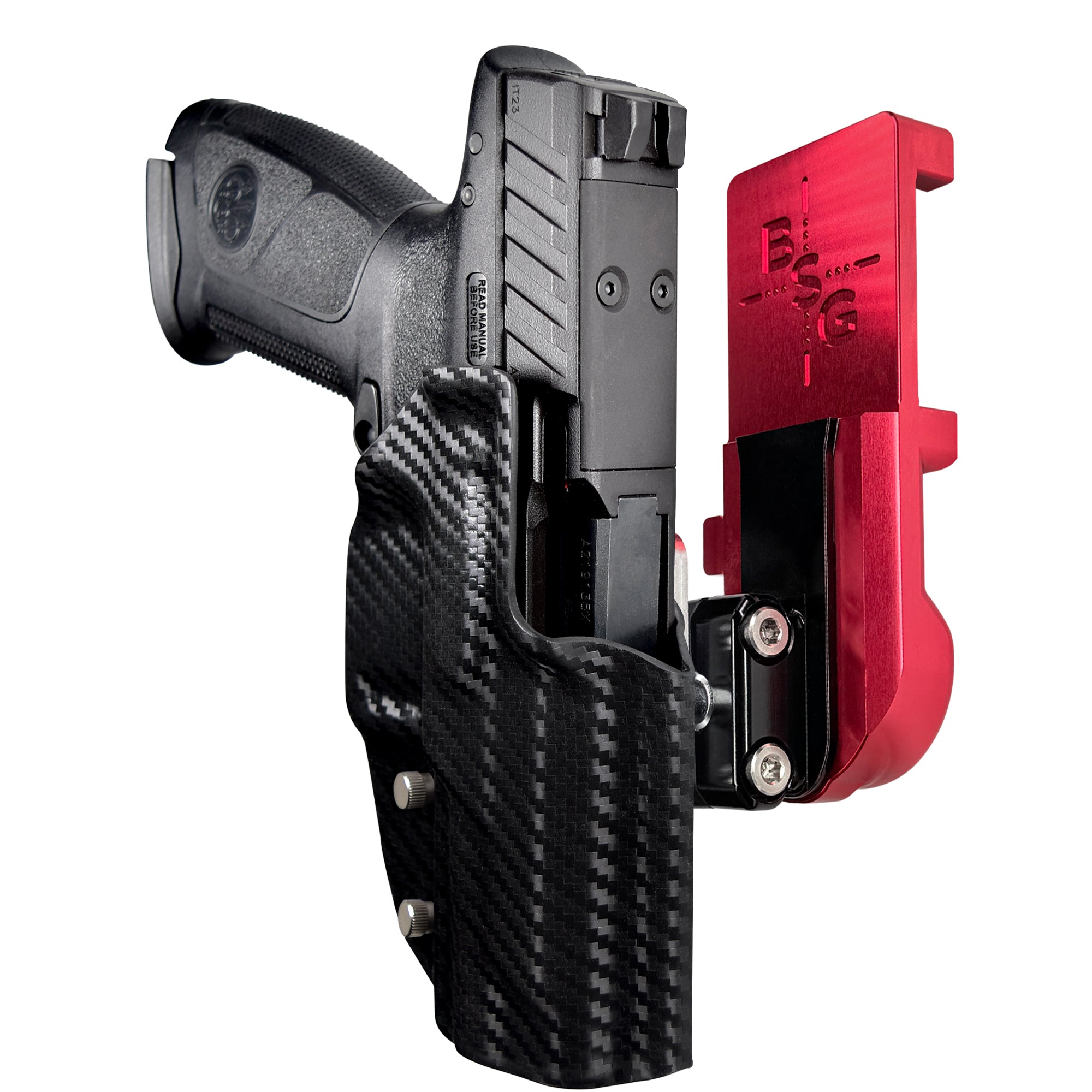Beretta APX A1 FS IPSC/USPA Quick Mount Ball Joint Holster with Red Belt Attachment, Carbon Fiber Holster Shell