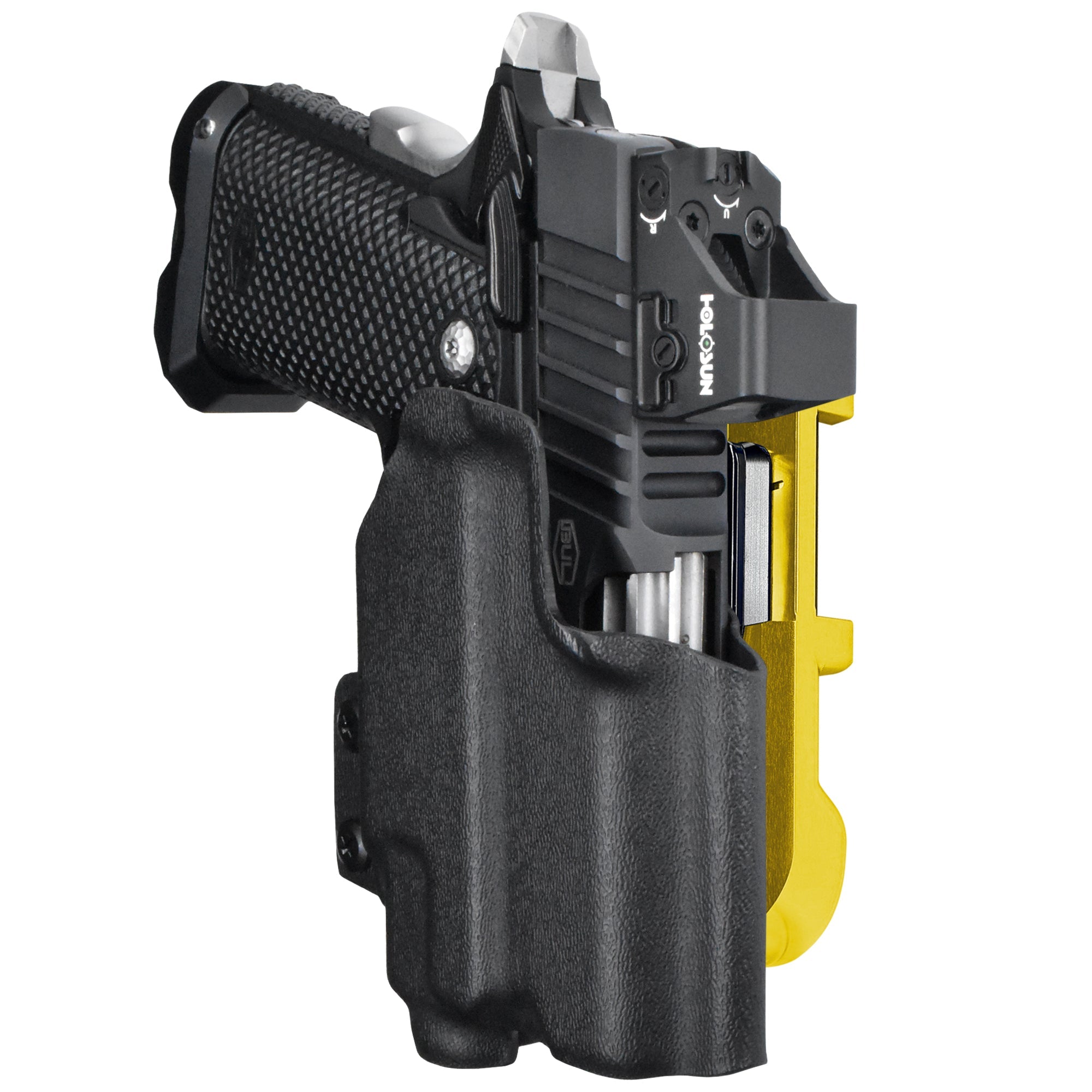 Bul SAS II UL 3.25'' TLR8AG IDPA Quick Mount Holster with 24K Gold Belt Attachment, Black Holster Shell