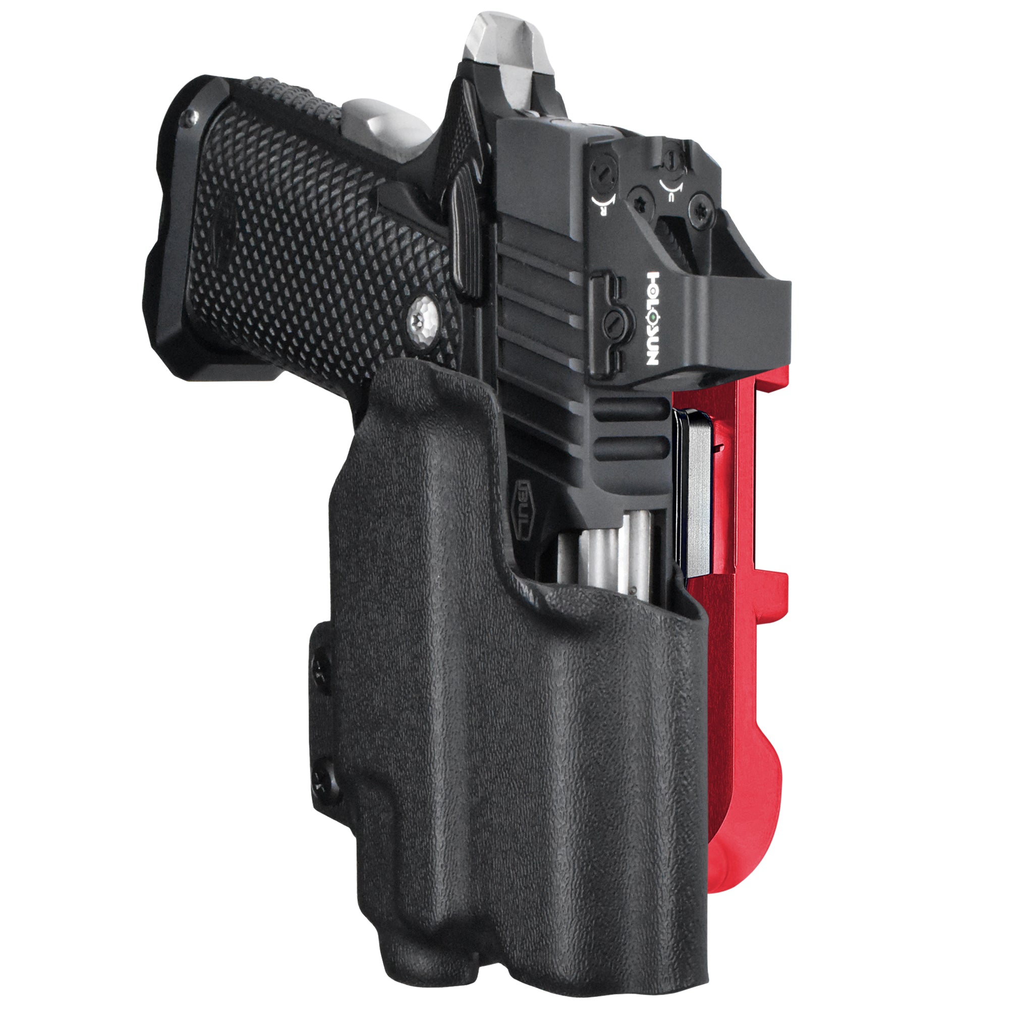 Bul SAS II UL 3.25'' TLR8AG IDPA Quick Mount Holster with Red Belt Attachment, Black Holster Shell