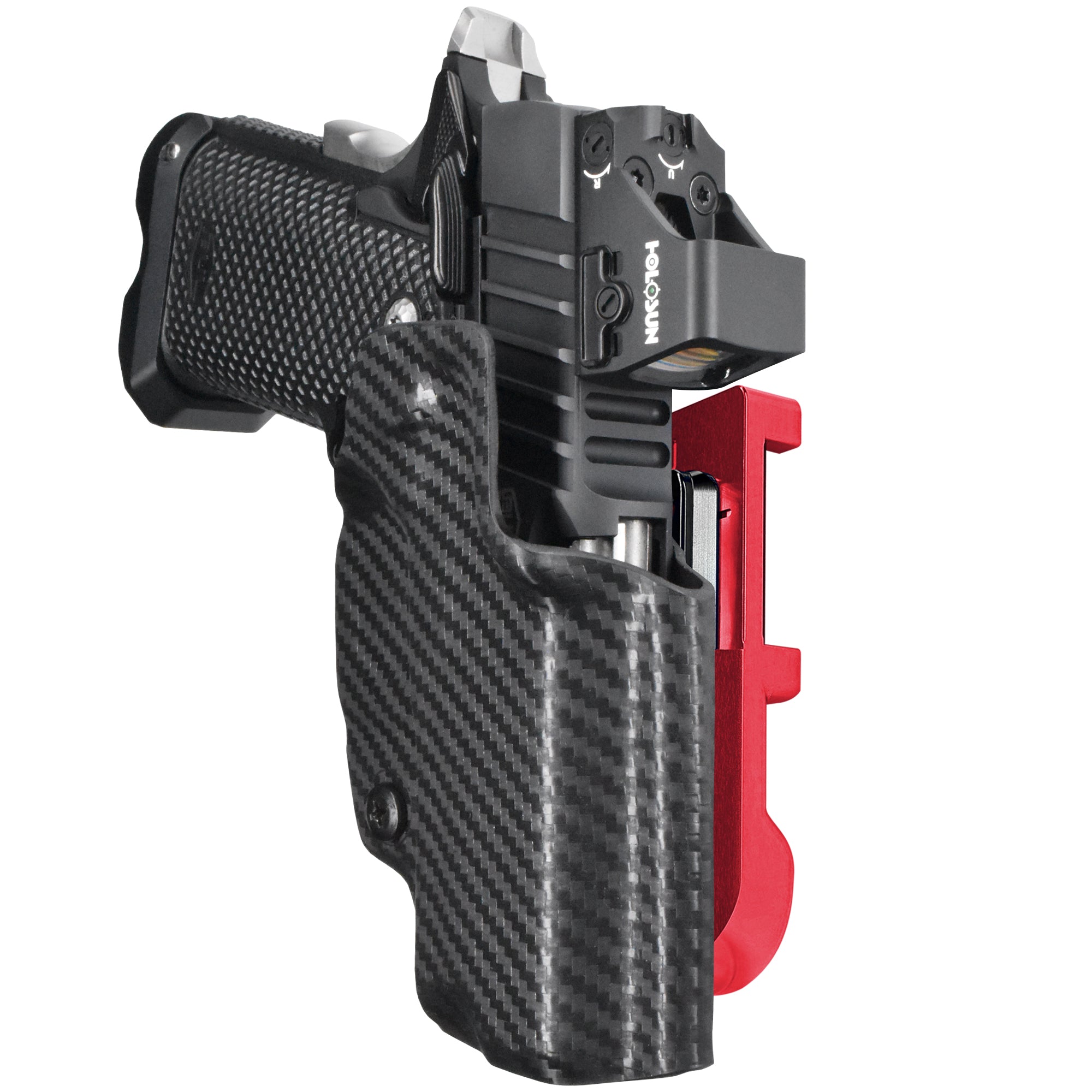 Bul Armory SAS II UL 3.25'' IDPA Quick Mount Holster with Red Belt Attachment, Carbon Fiber Holster Shell
