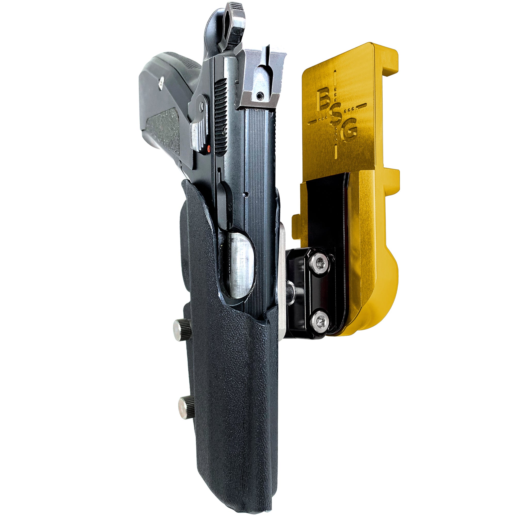 CZ 75 SP-01 IPSC/USPA Quick Mount Ball Joint Holster with 24K Gold Belt Attachment, Black Holster Shell