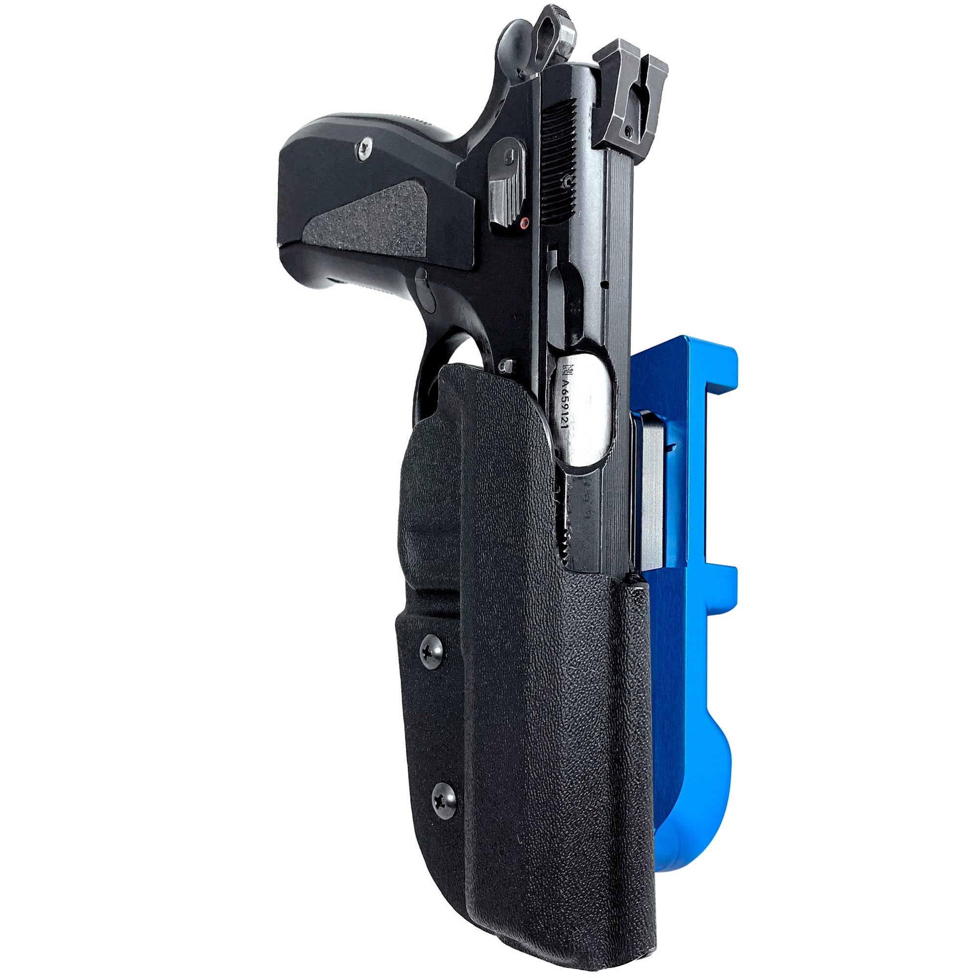 CZ 75 SP-01 IDPA Quick Mount Holster with Blue Belt Attachment, Black Holster Shell