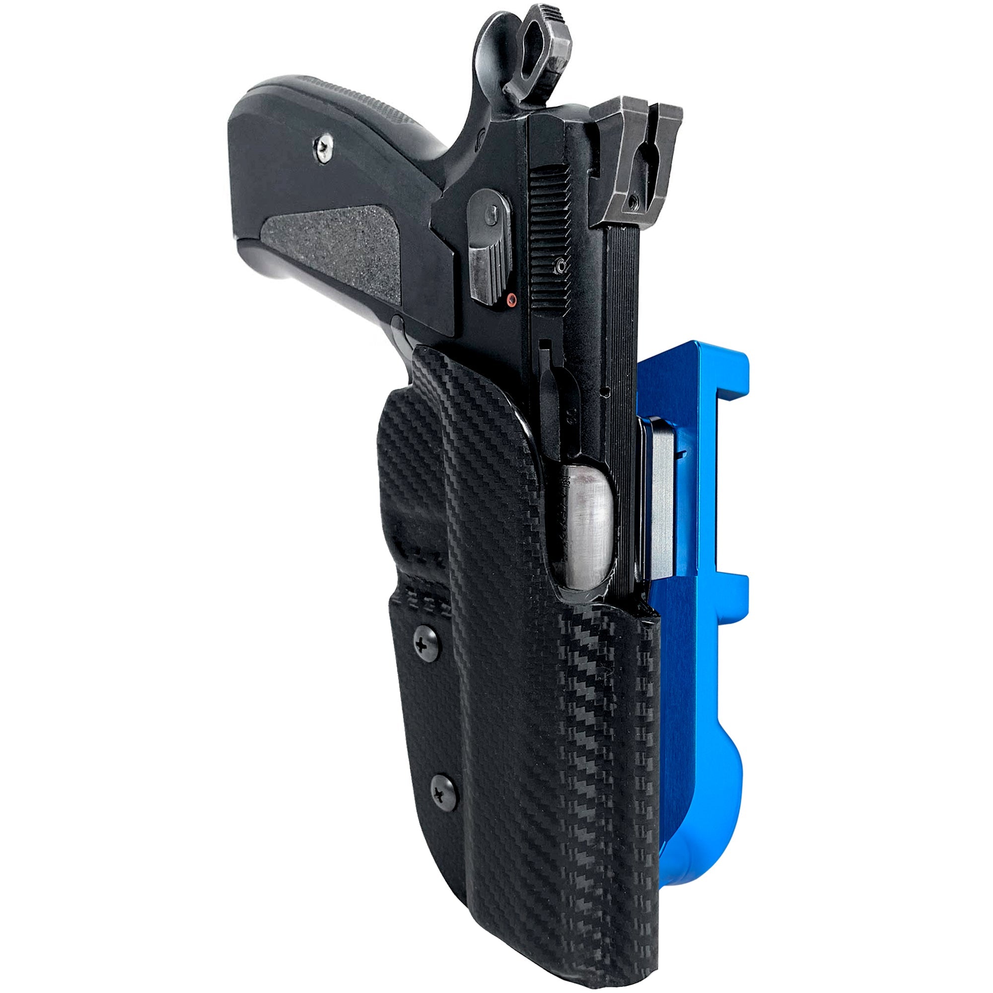 CZ 75 SP-01 IDPA Quick Mount Holster with Blue Belt Attachment, Carbon Fiber Holster Shell
