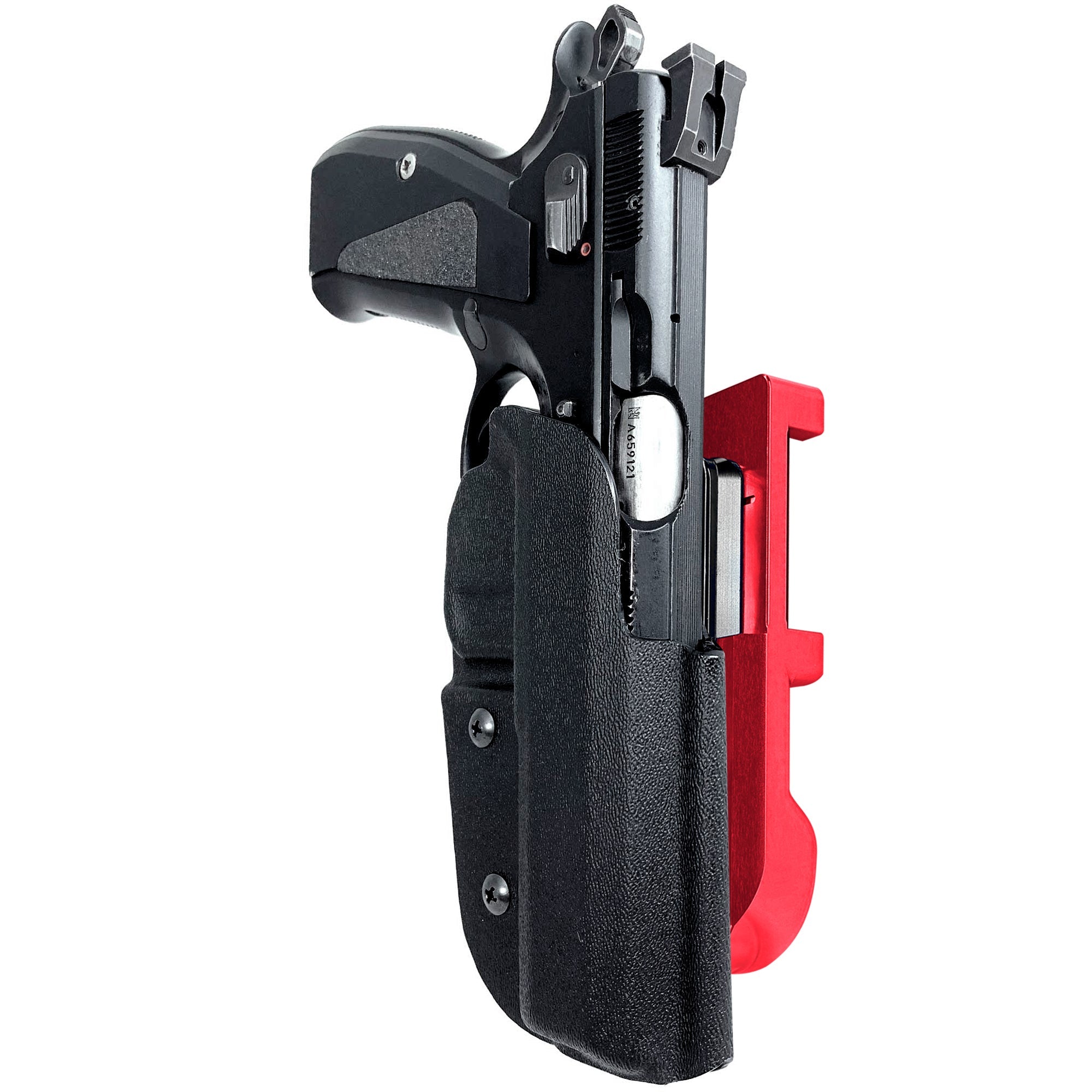 CZ 75 SP-01 IDPA Quick Mount Holster with Red Belt Attachment, Black Holster Shell