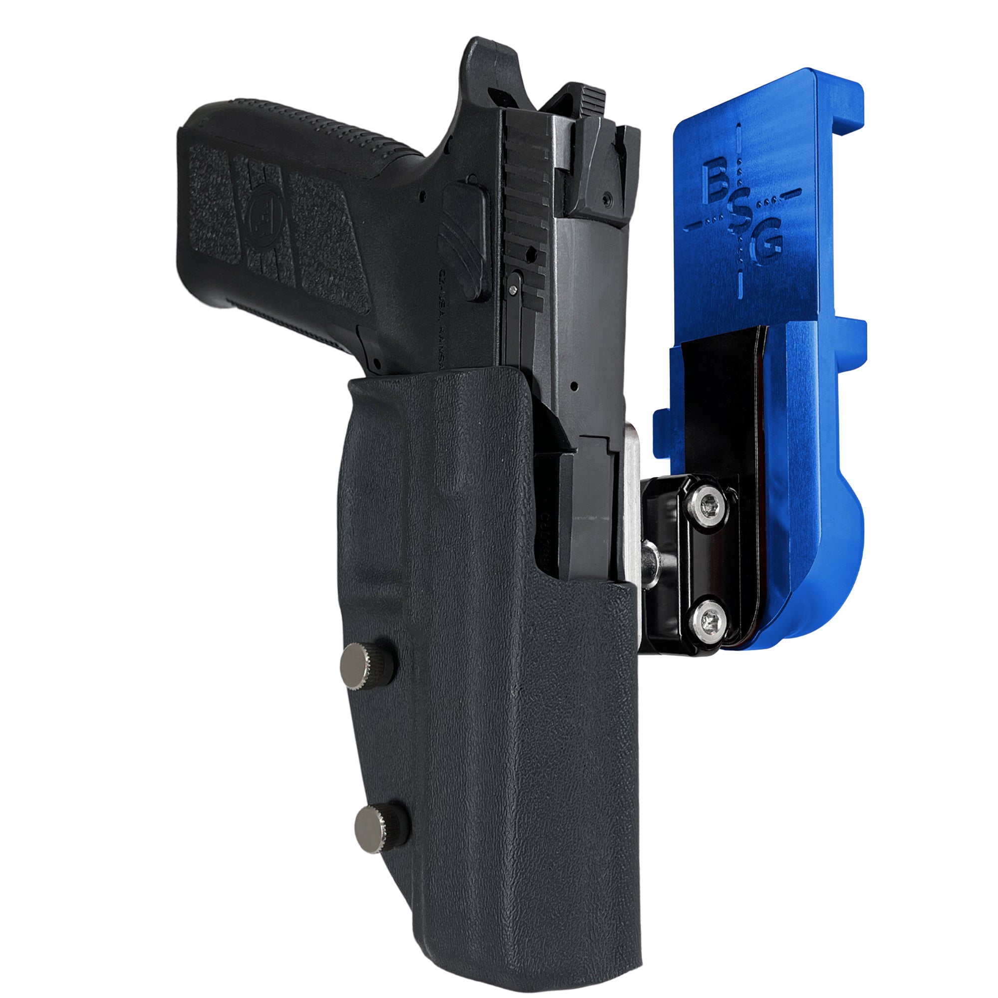 CZ P-09 IPSC/USPA Quick Mount Ball Joint Holster with Blue Belt Attachment, Black Holster Shell