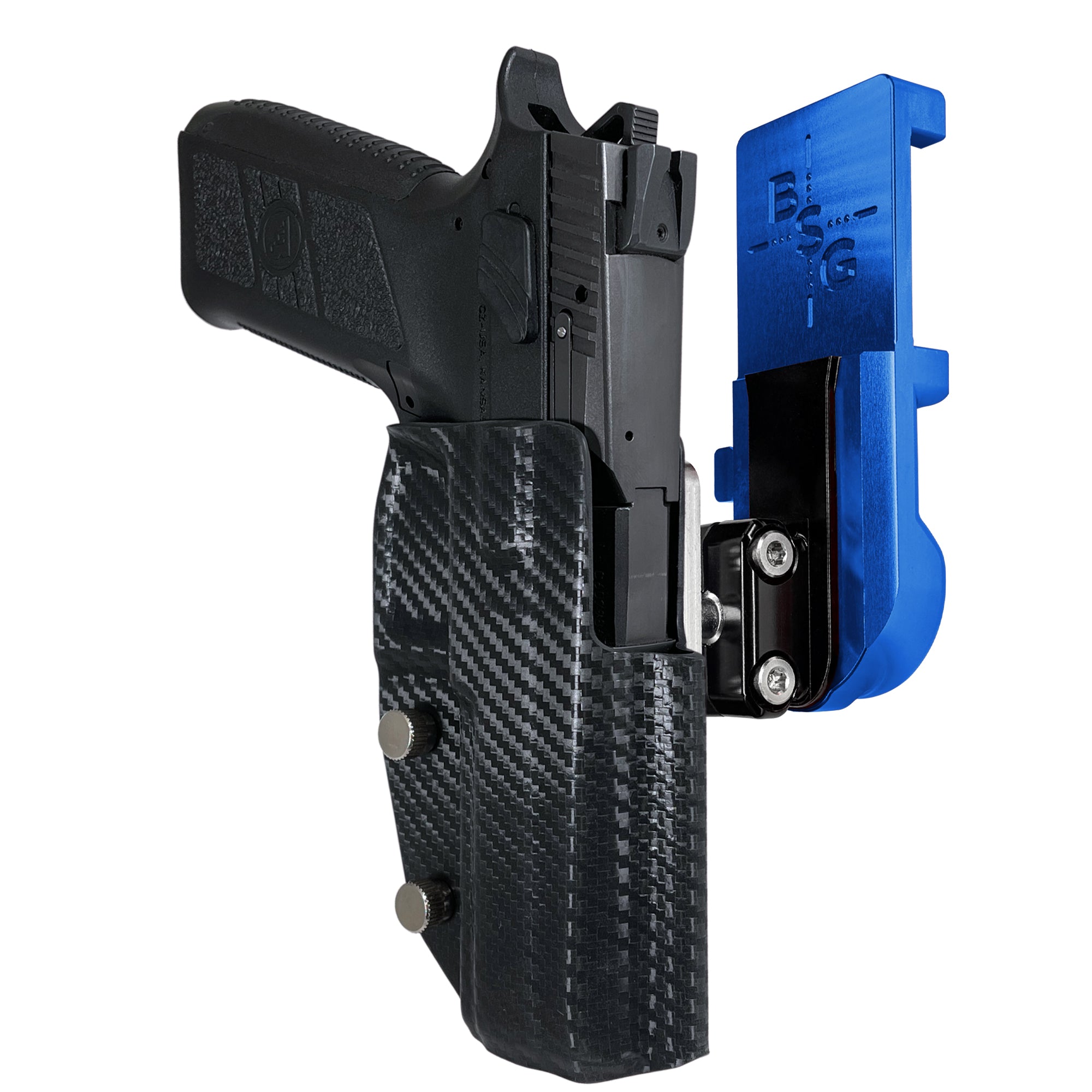 CZ P-09 IPSC/USPA Quick Mount Ball Joint Holster with Blue Belt Attachment, Carbon Fiber Holster Shell