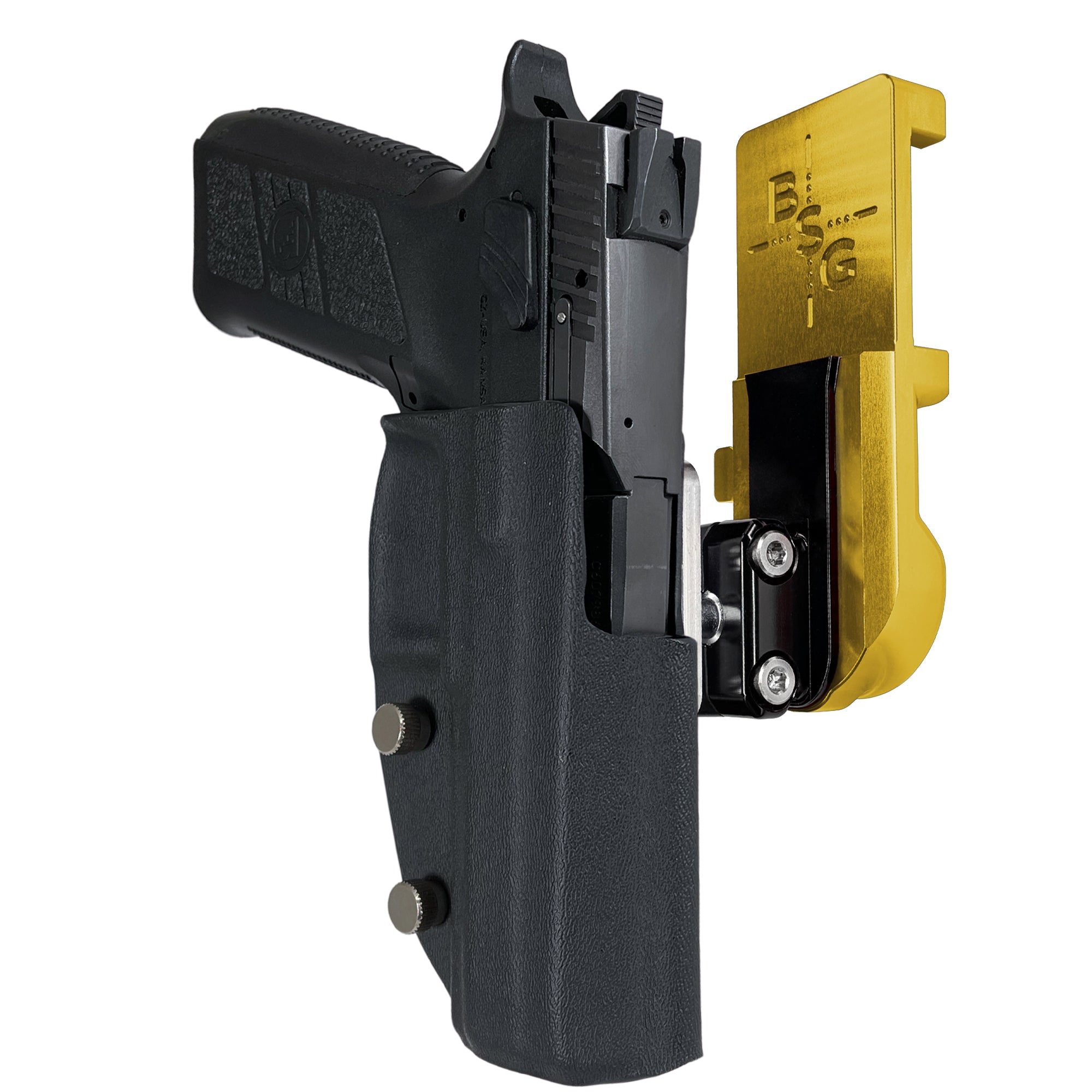 CZ P-09 IPSC/USPA Quick Mount Ball Joint Holster with 24K Gold Belt Attachment, Black Holster Shell